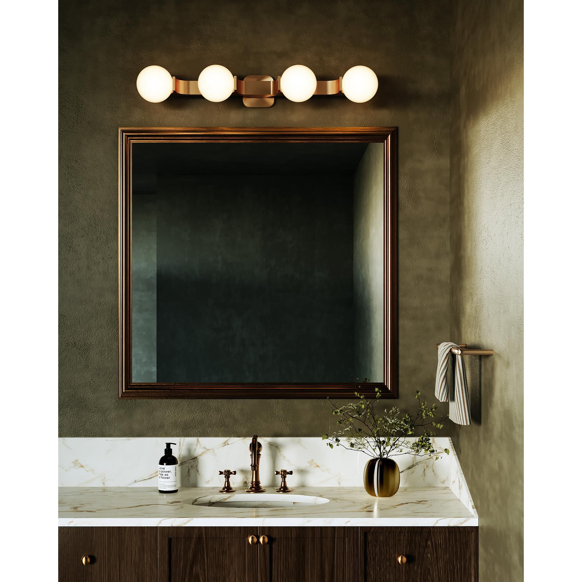 Shown in Brushed Gold finish and Matte Opal glass