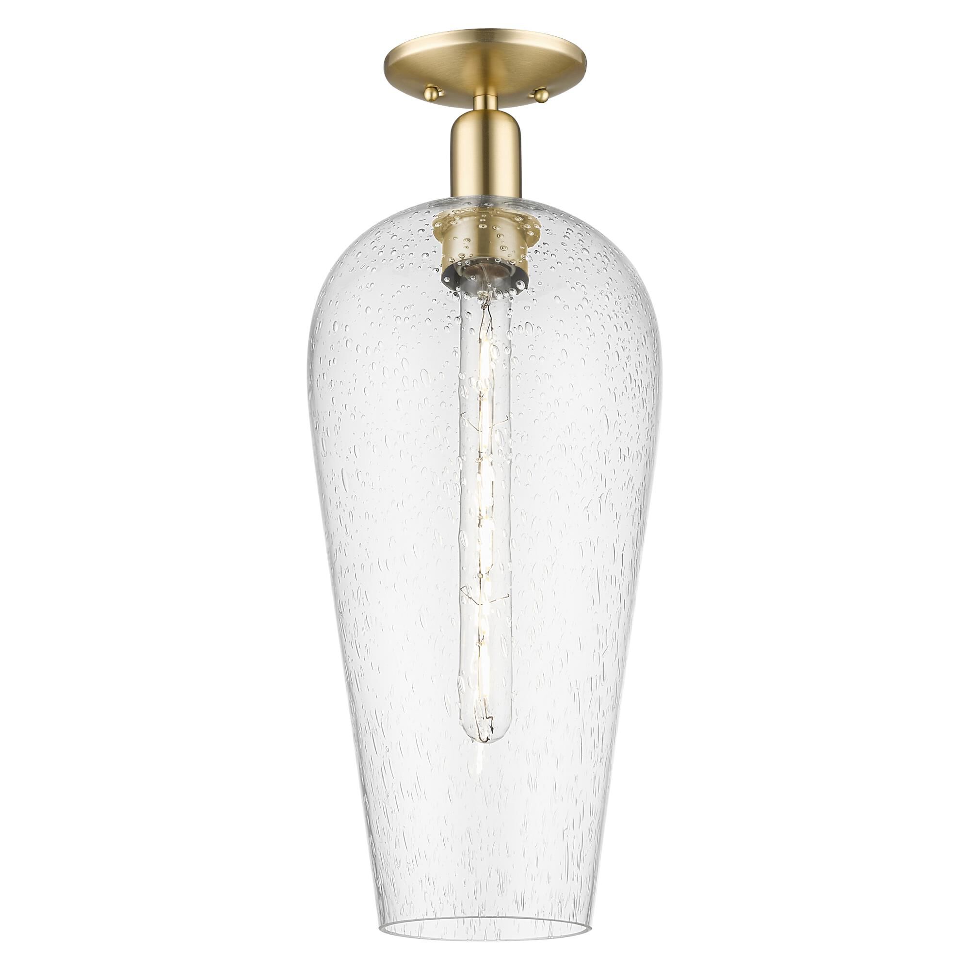 Shown in Champagne Bronze finish and Seedy Deco Swirl glass