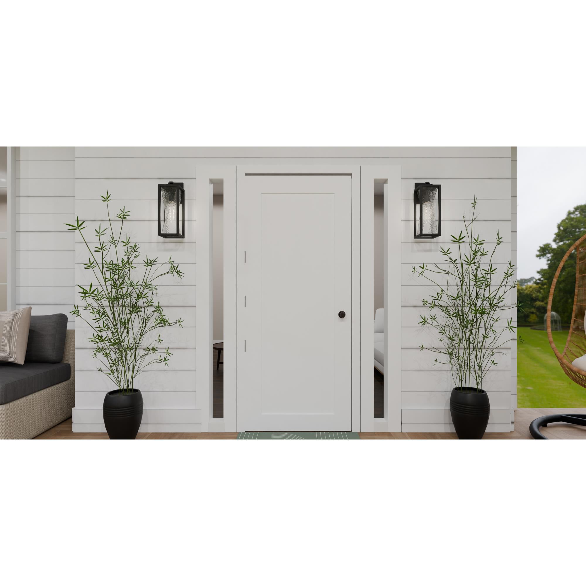 Shown in Matte Black finish and Clear Hammered glass