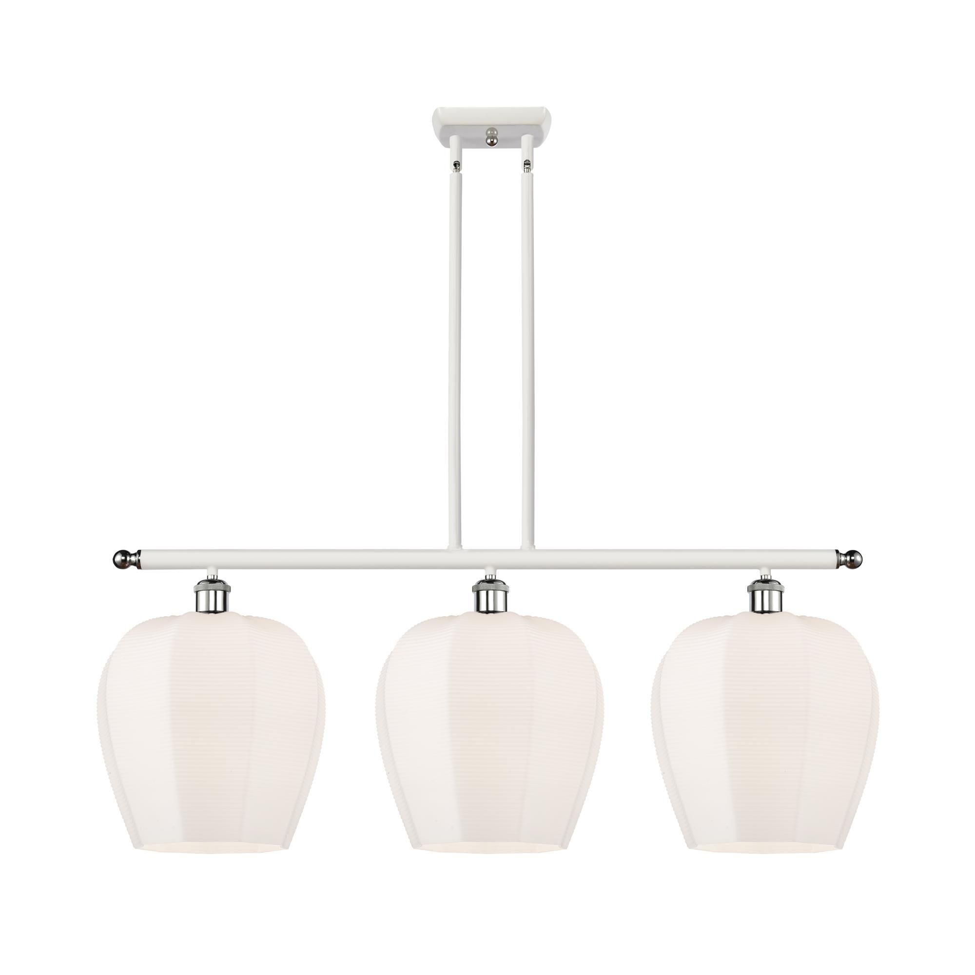 Shown in White And Polished Chrome finish and Cased Matte White Norfolk glass and Polished Chrome accent