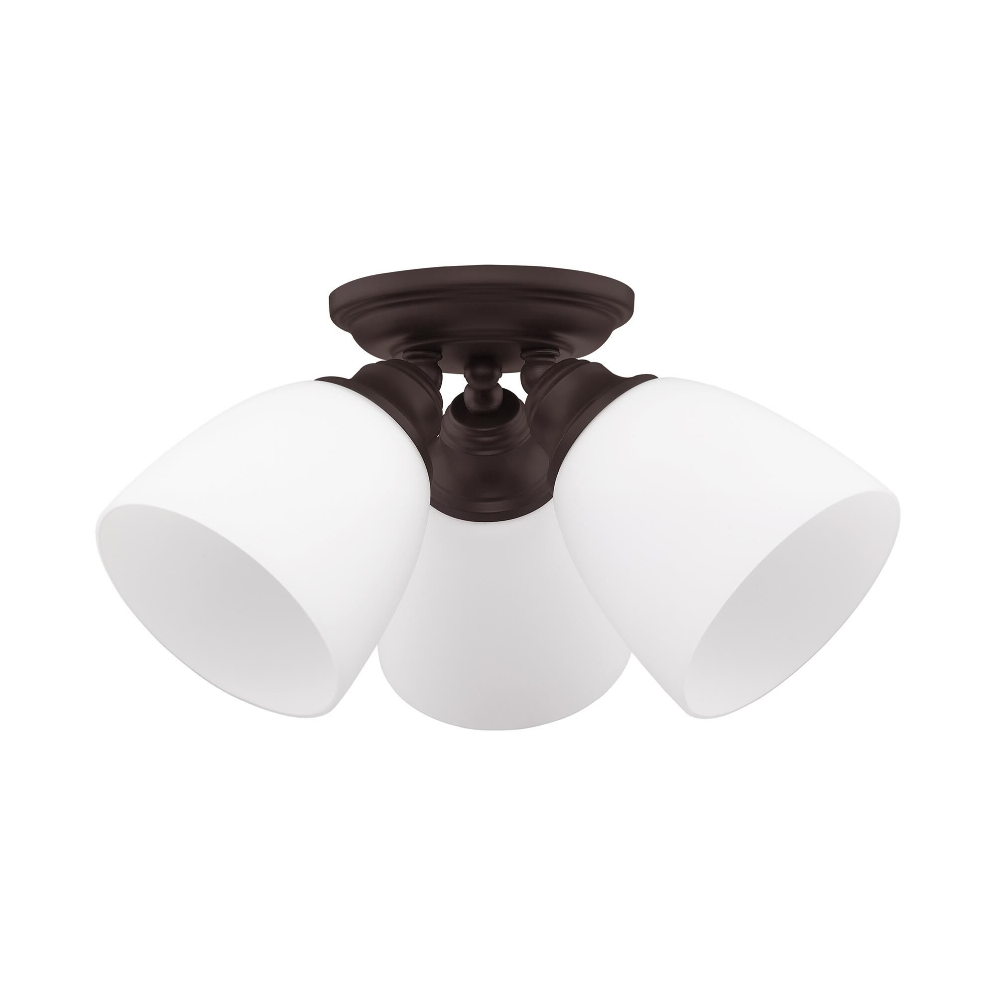 Shown in Bronze finish and Hand Blown Satin Opal White glass