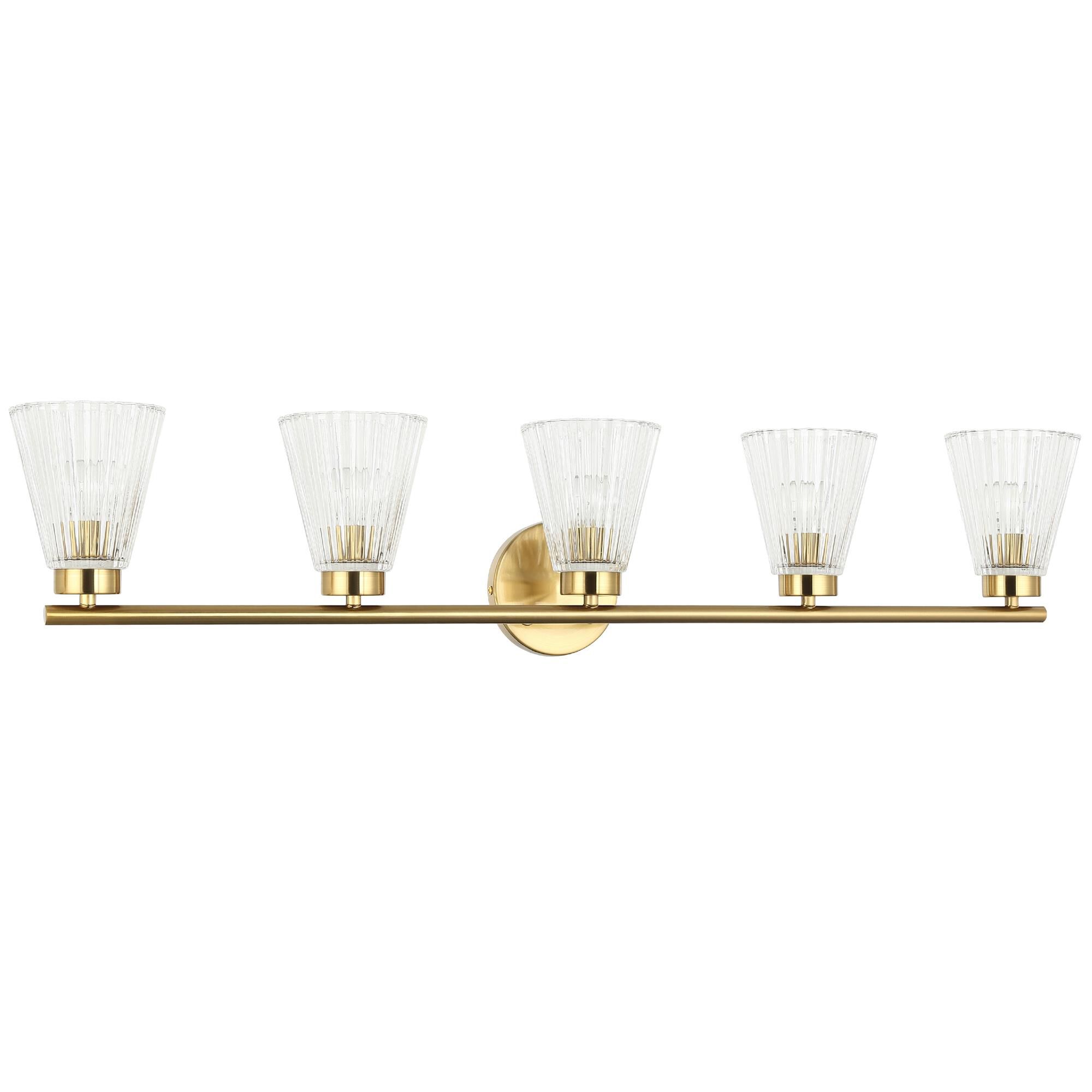 Shown in Aged Brass finish and Clear glass
