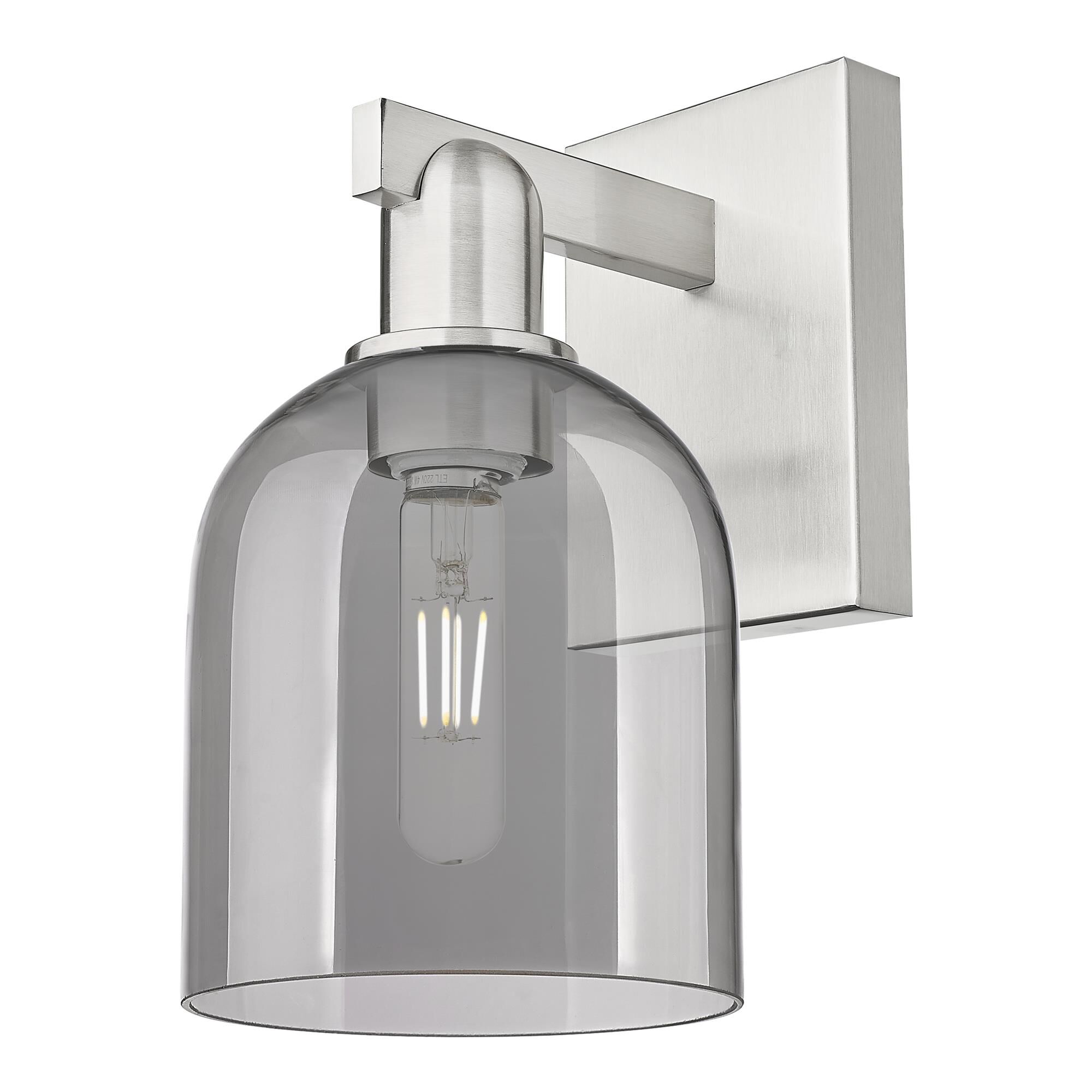 Shown in Brushed Satin Nickel finish and Light Smoke glass