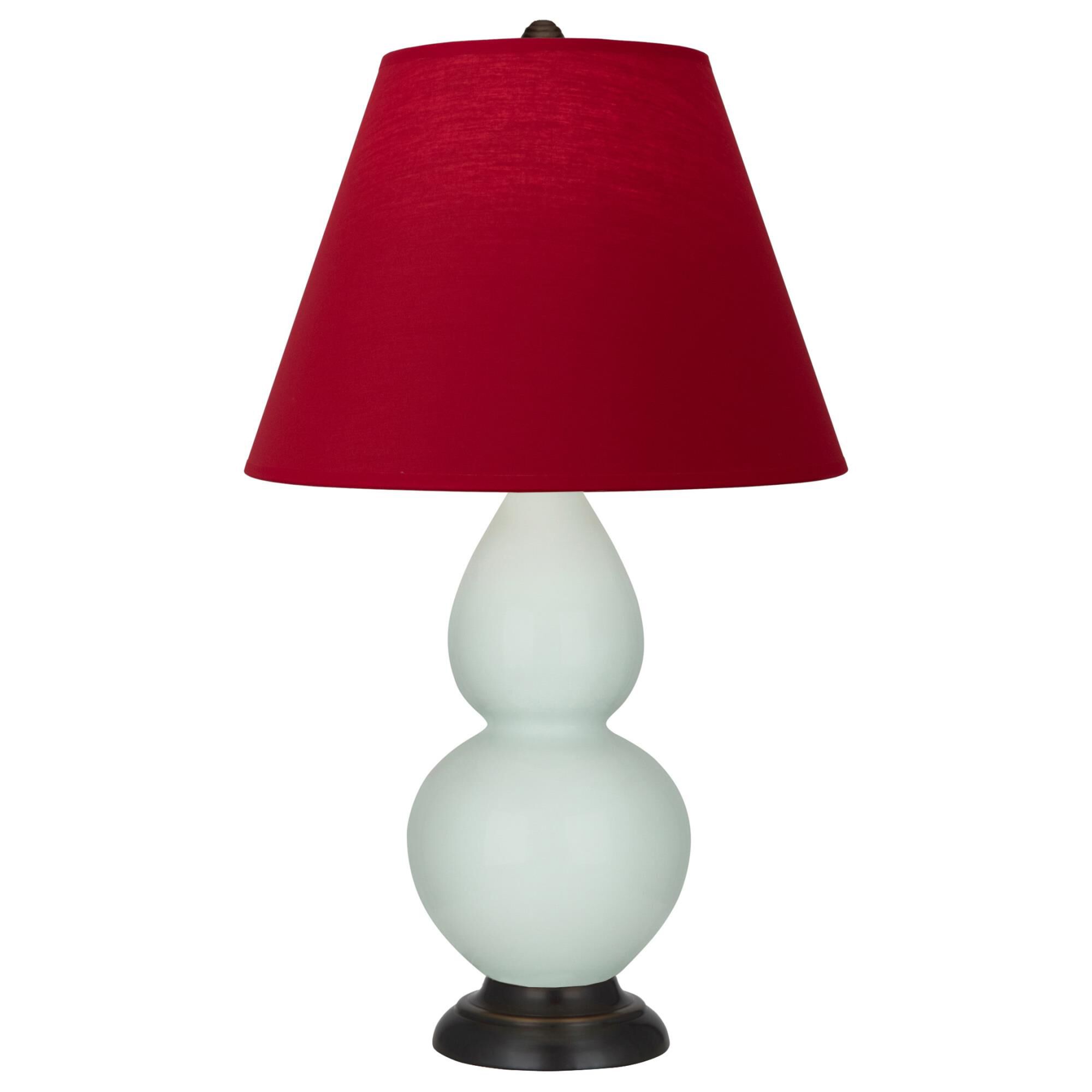 Shown in Celadon finish and Rose Red with Ink Black Lining Fabric shade and Deep Patina Bronze accent