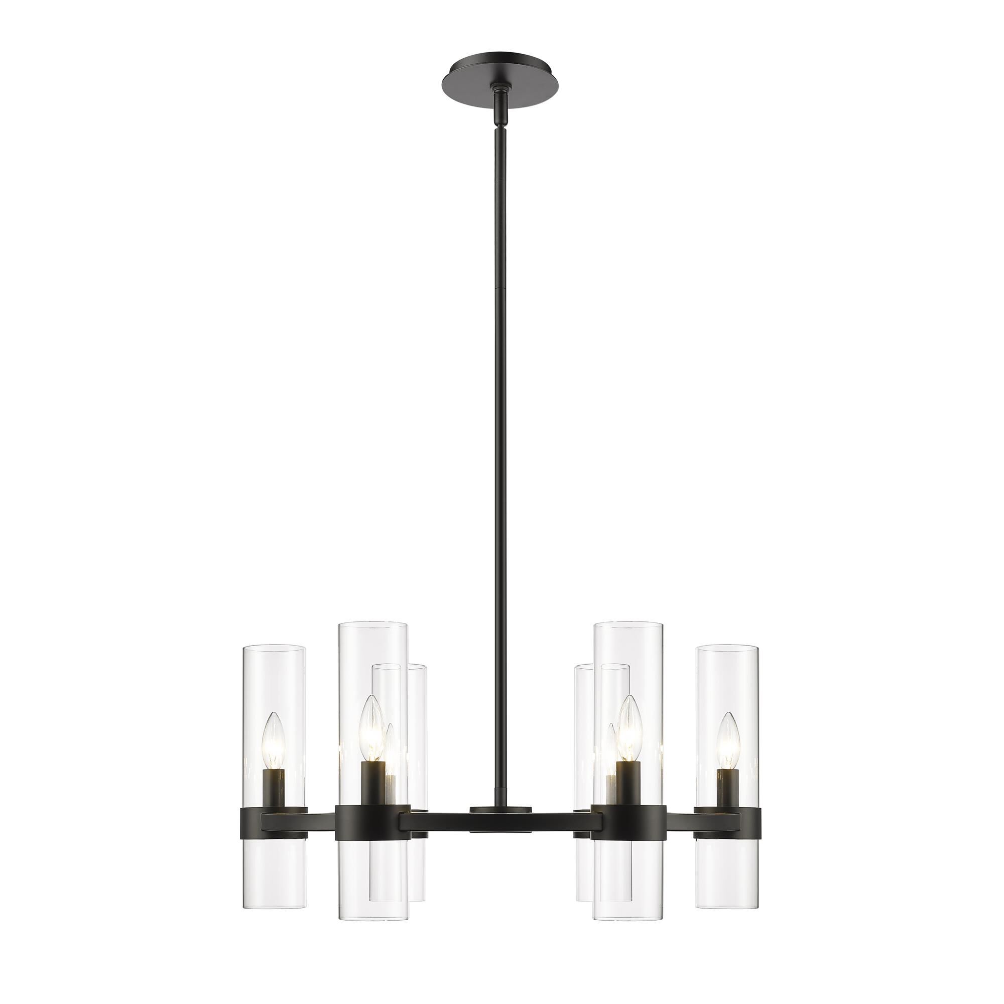 Shown in Matte Black finish and Glass shade