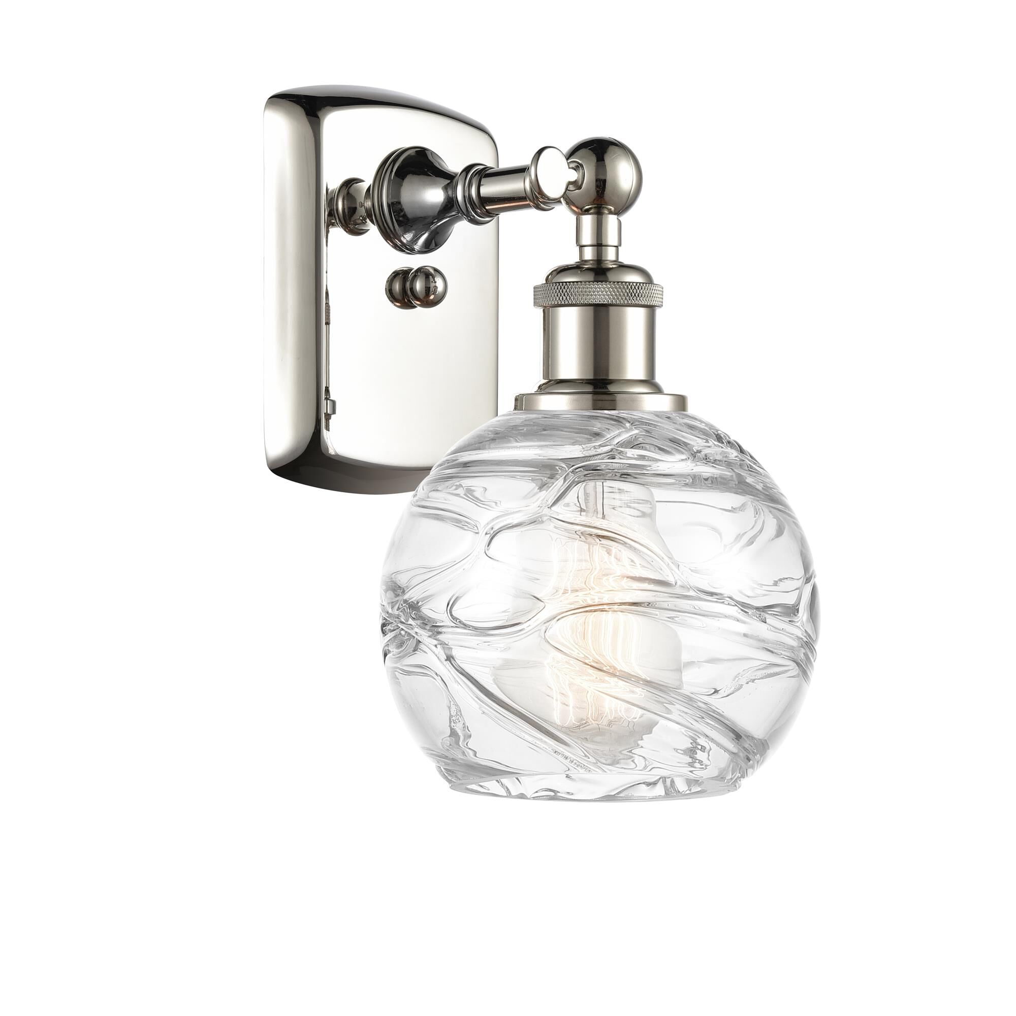 Shown in Polished Nickel finish and Clear Deco Swirl glass