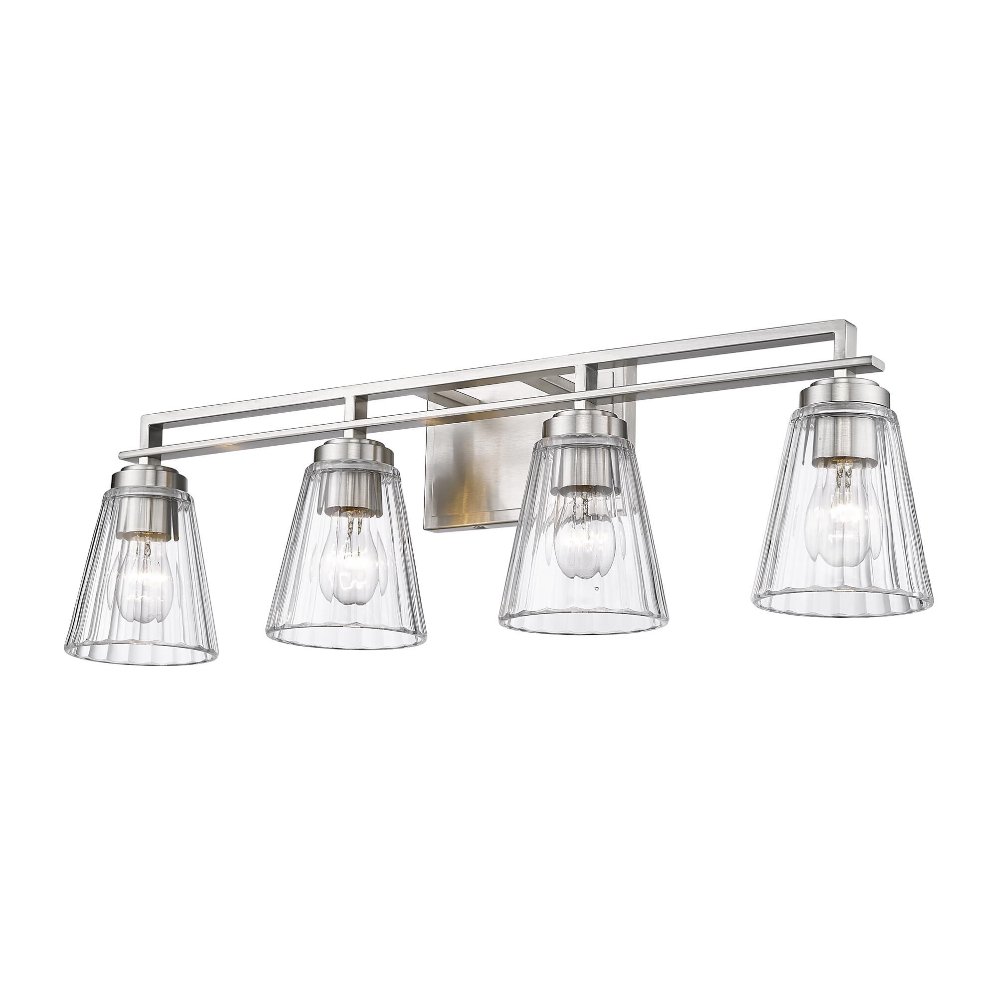 Shown in Brushed Nickel finish and Clear glass