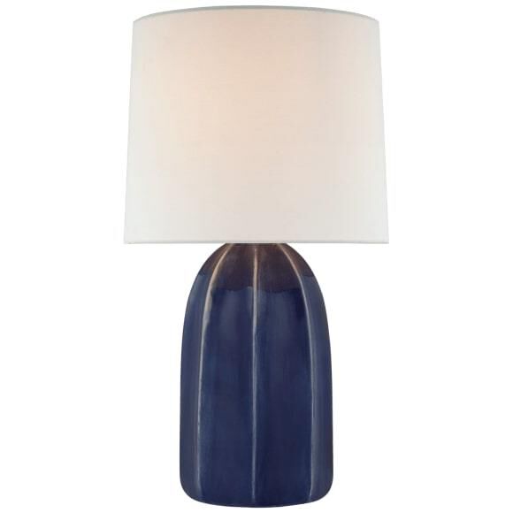 Shown in Frosted Medium Blue finish and Linen shade
