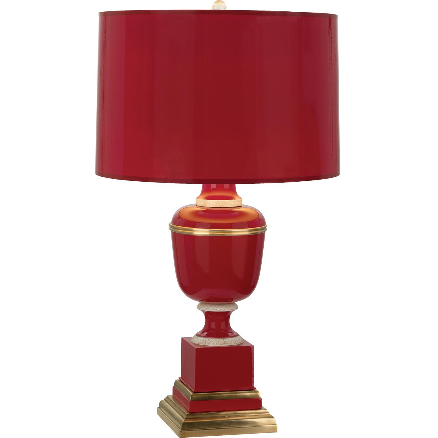 Shown in Red Lacquered Paint And Natural Brass With Ivory Crackle Accents finish and Red Painted Opaque Parchment With Matte Gold Lining shade