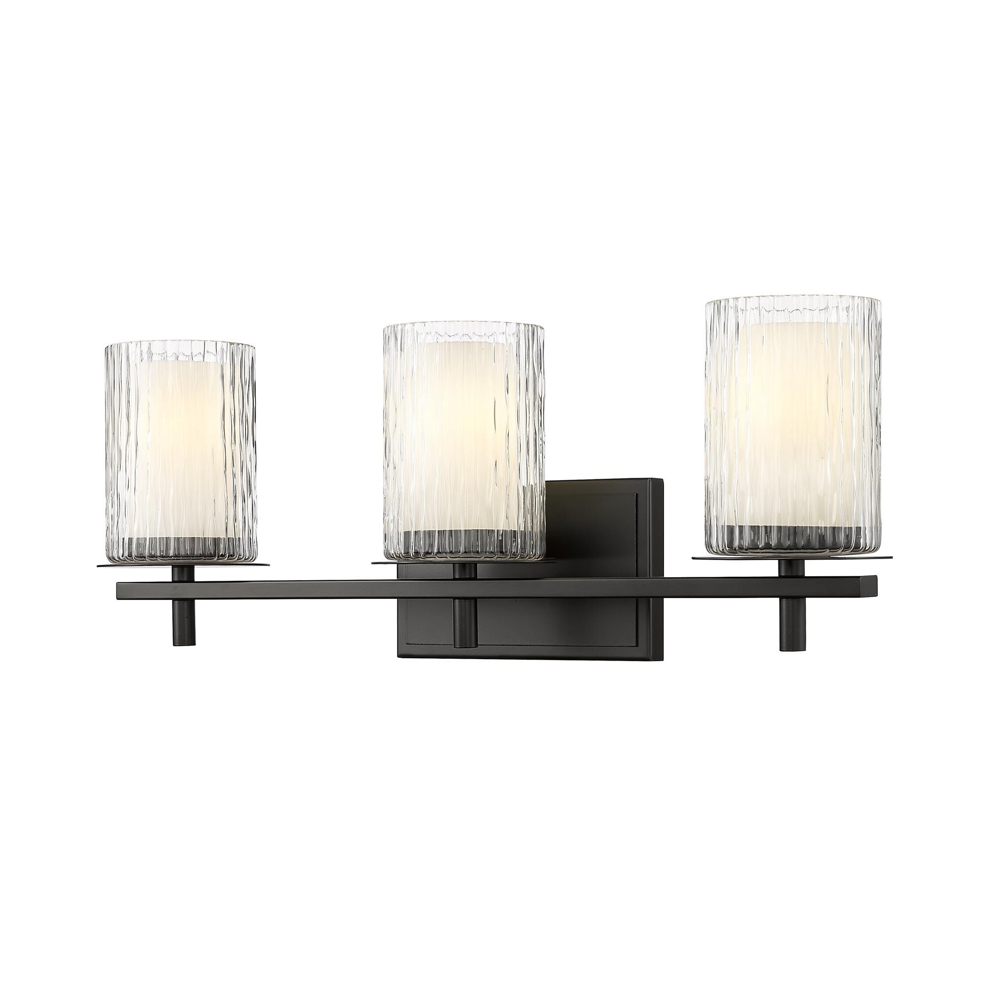 Shown in Matte Black finish and Clear + Etched Opal glass and Clear + Etched Opal shade