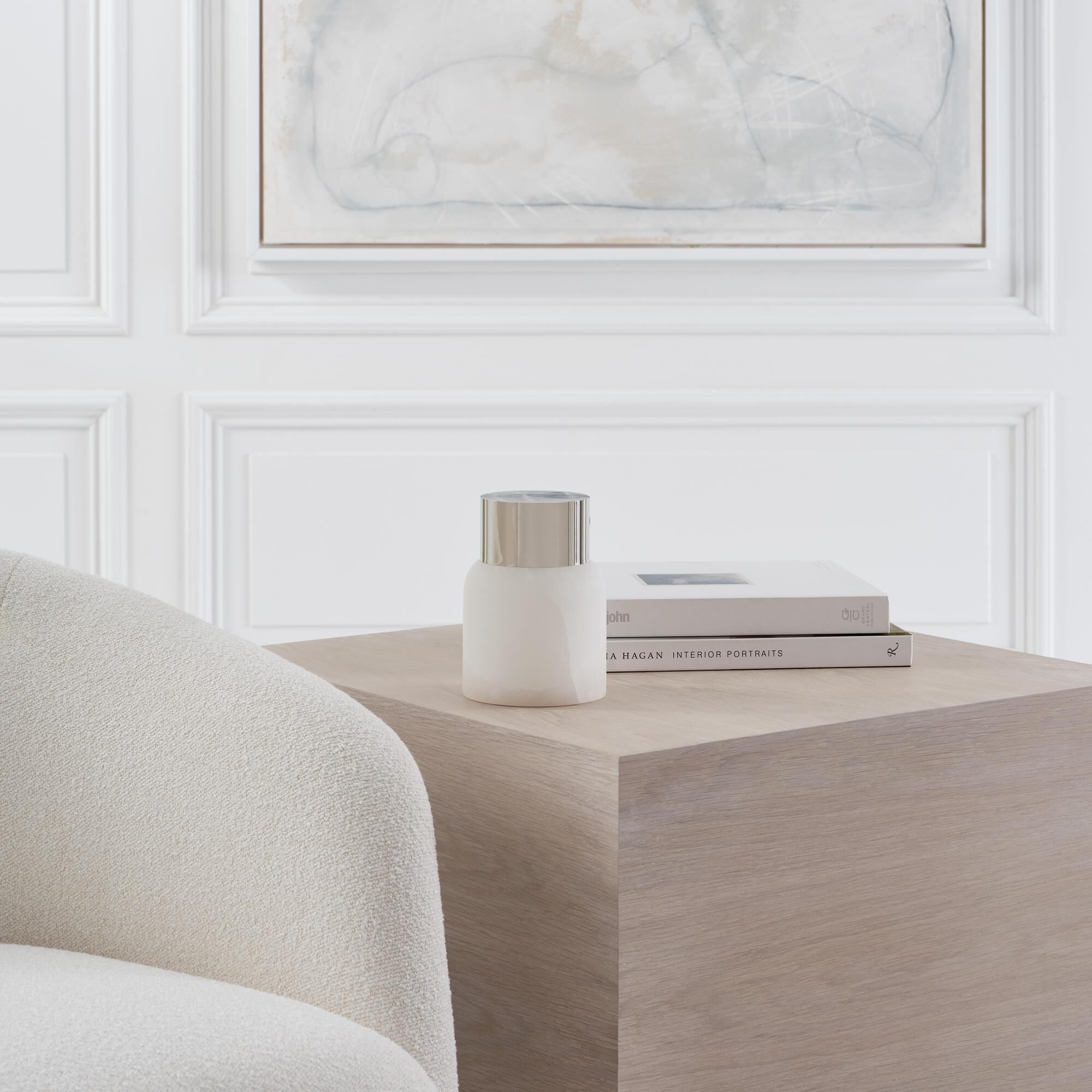 Shown in Polished Nickel finish and Alabaster shade