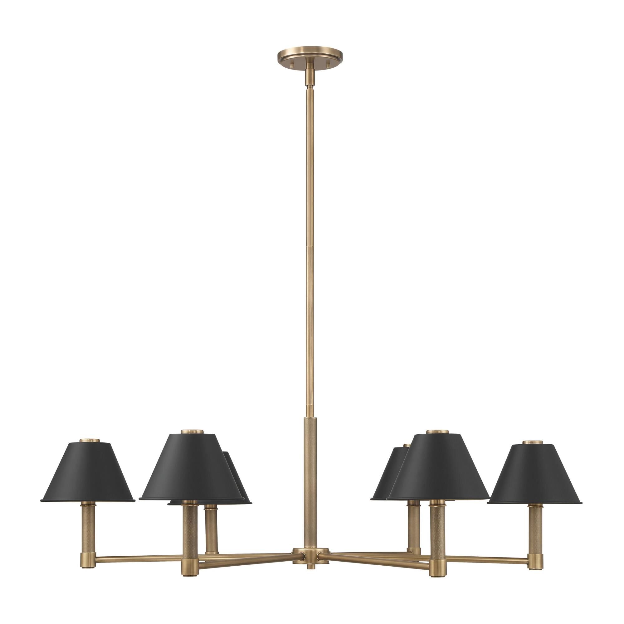 Shown in Natural Brass finish and Matte Black, Gold shade