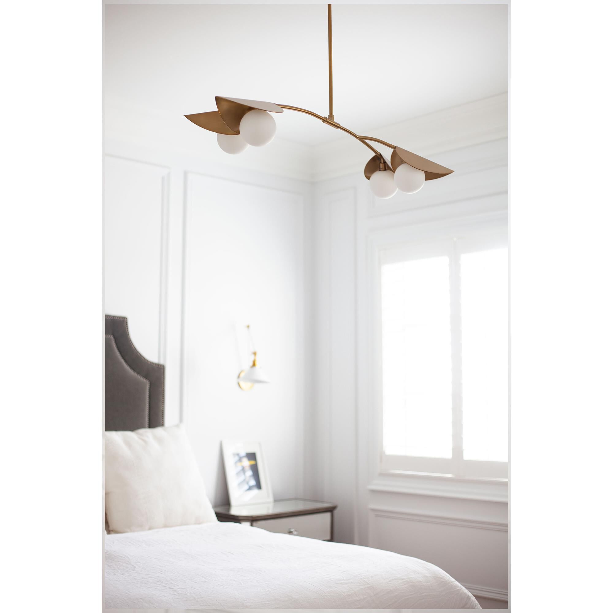 Shown in Aged Brass and White finish and Aged Brass Dome shade