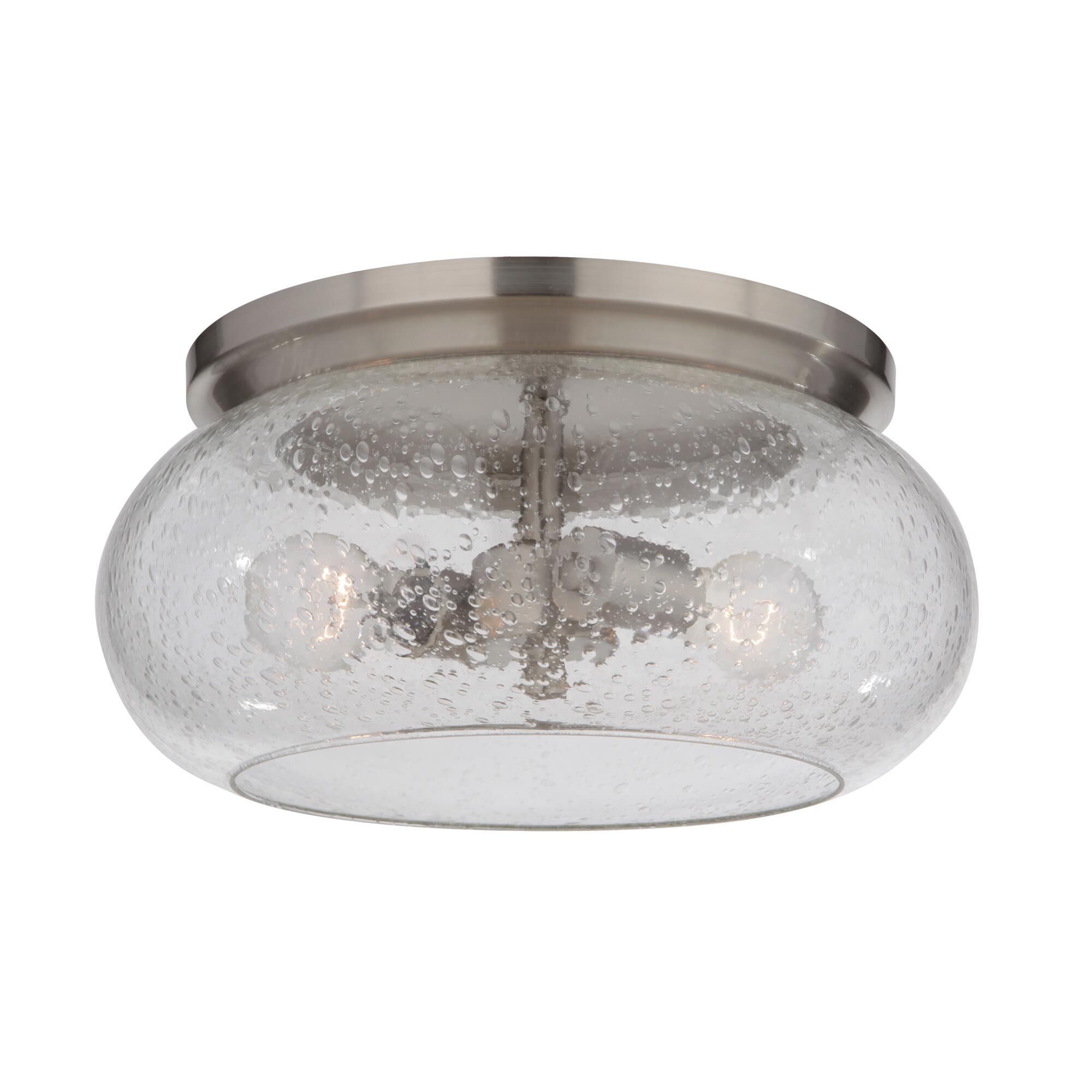 Shown in Brushed Polished Nickel finish and Clear Seeded glass and Glass shade
