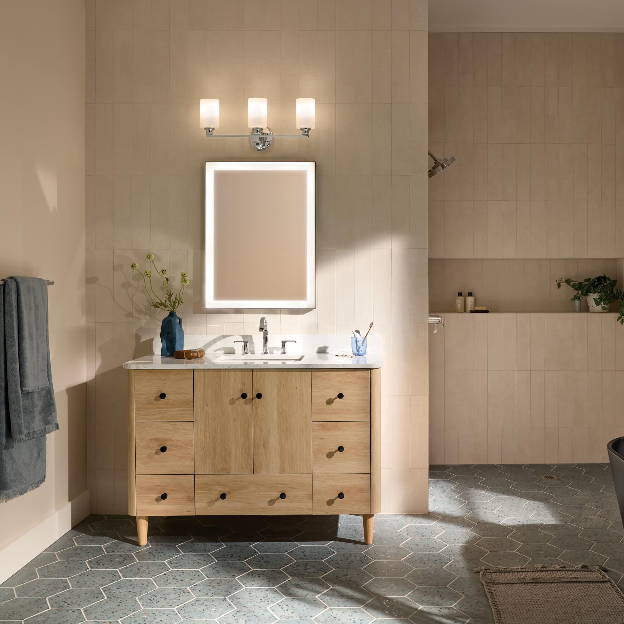 Shown in Chrome finish and Opal glass