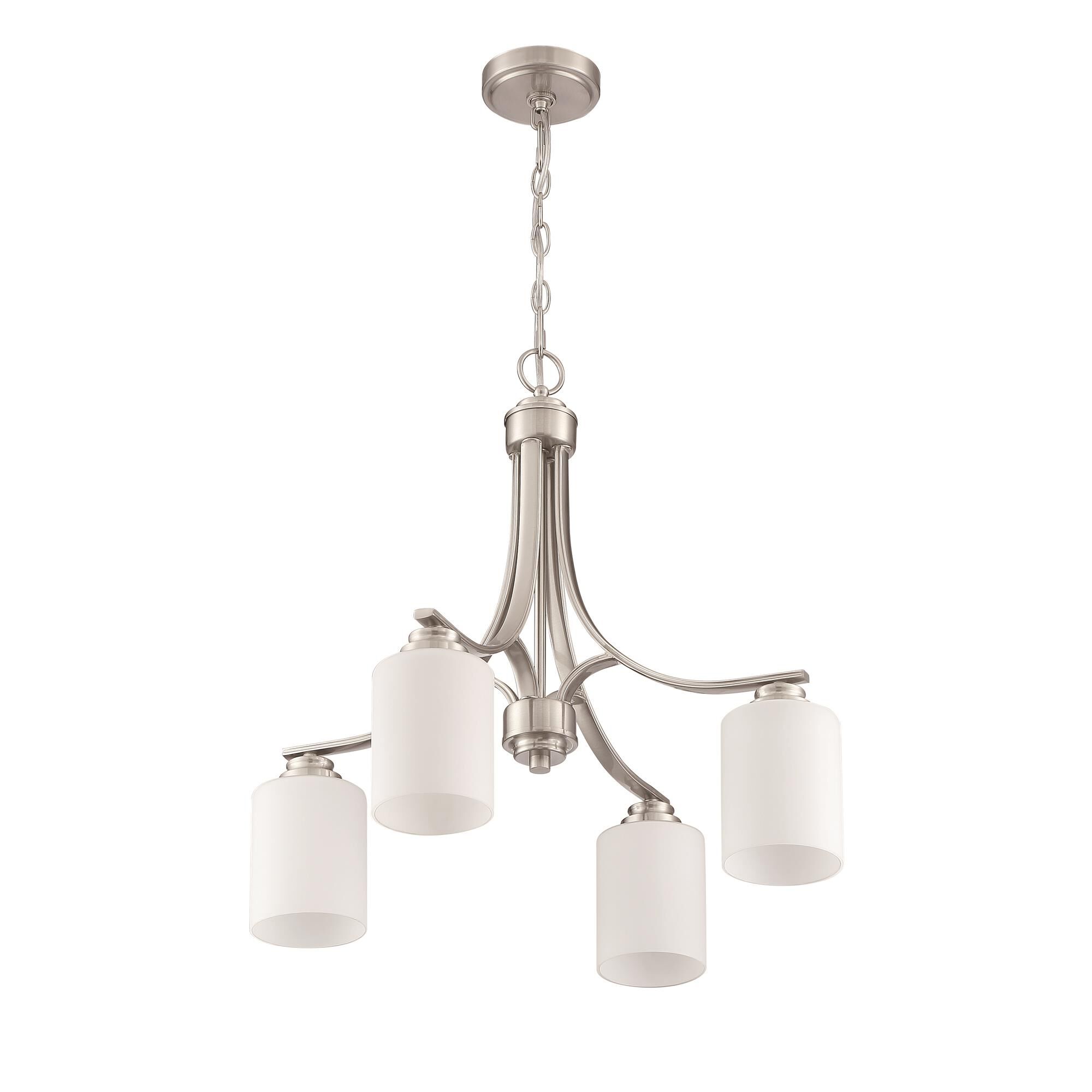 Shown in Brushed Polished Nickel finish and White Frosted glass and Glass shade