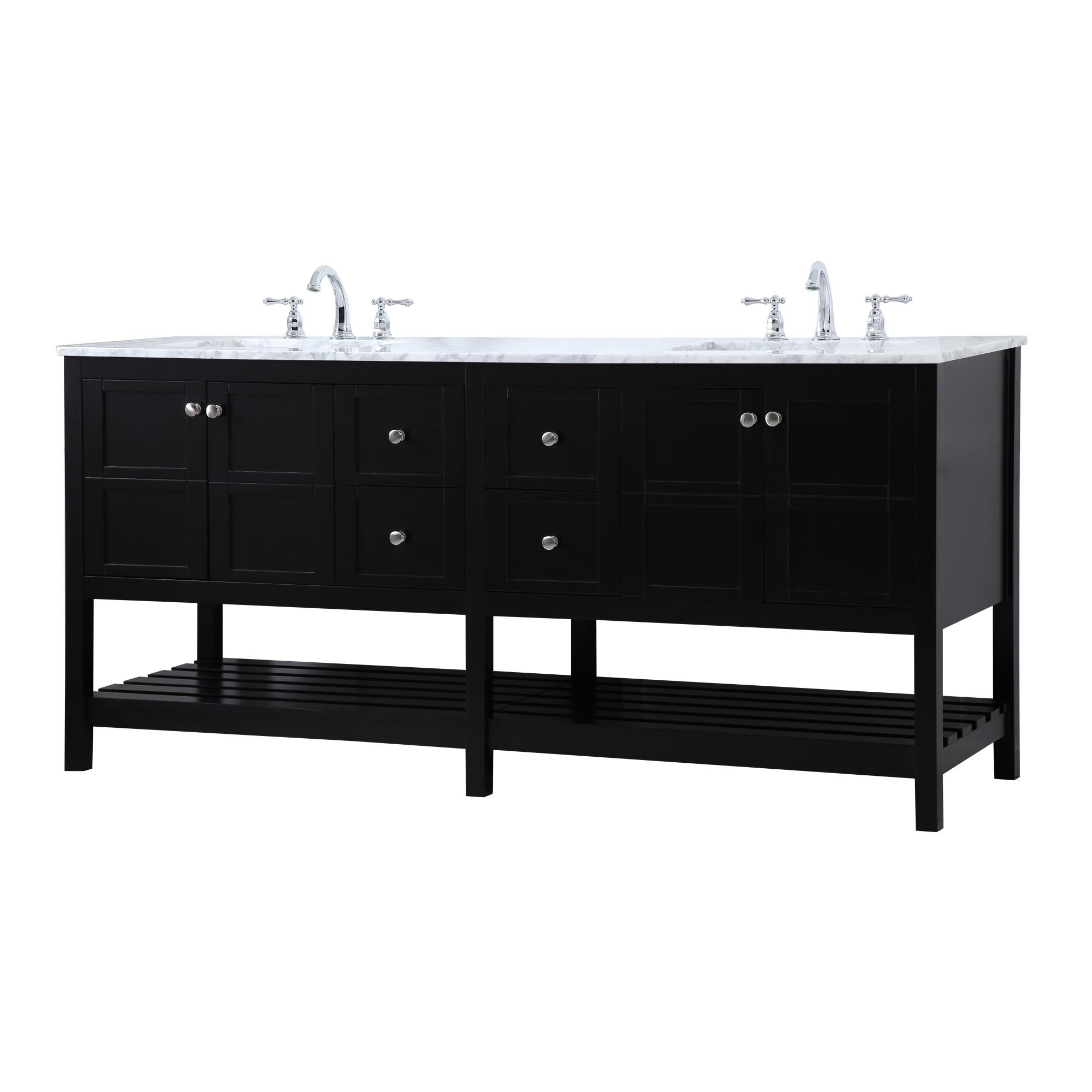 Shown in Black And Brushed Nickel With Carrara White Marble finish