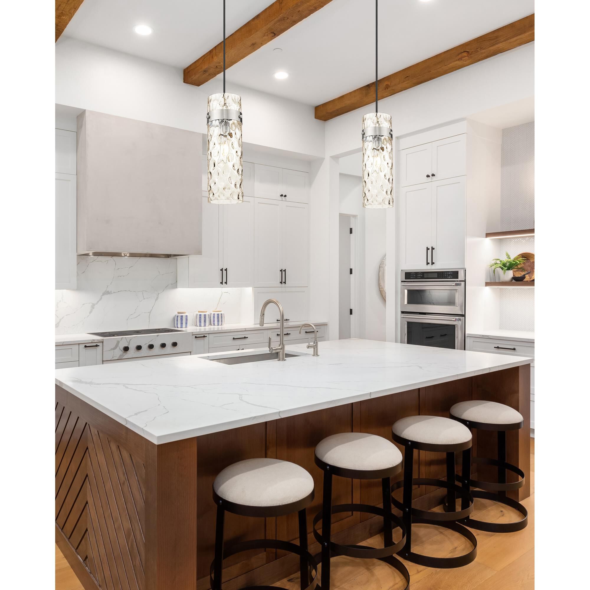 Shown in Brushed Nickel finish and Clear Water glass and Clear Water shade