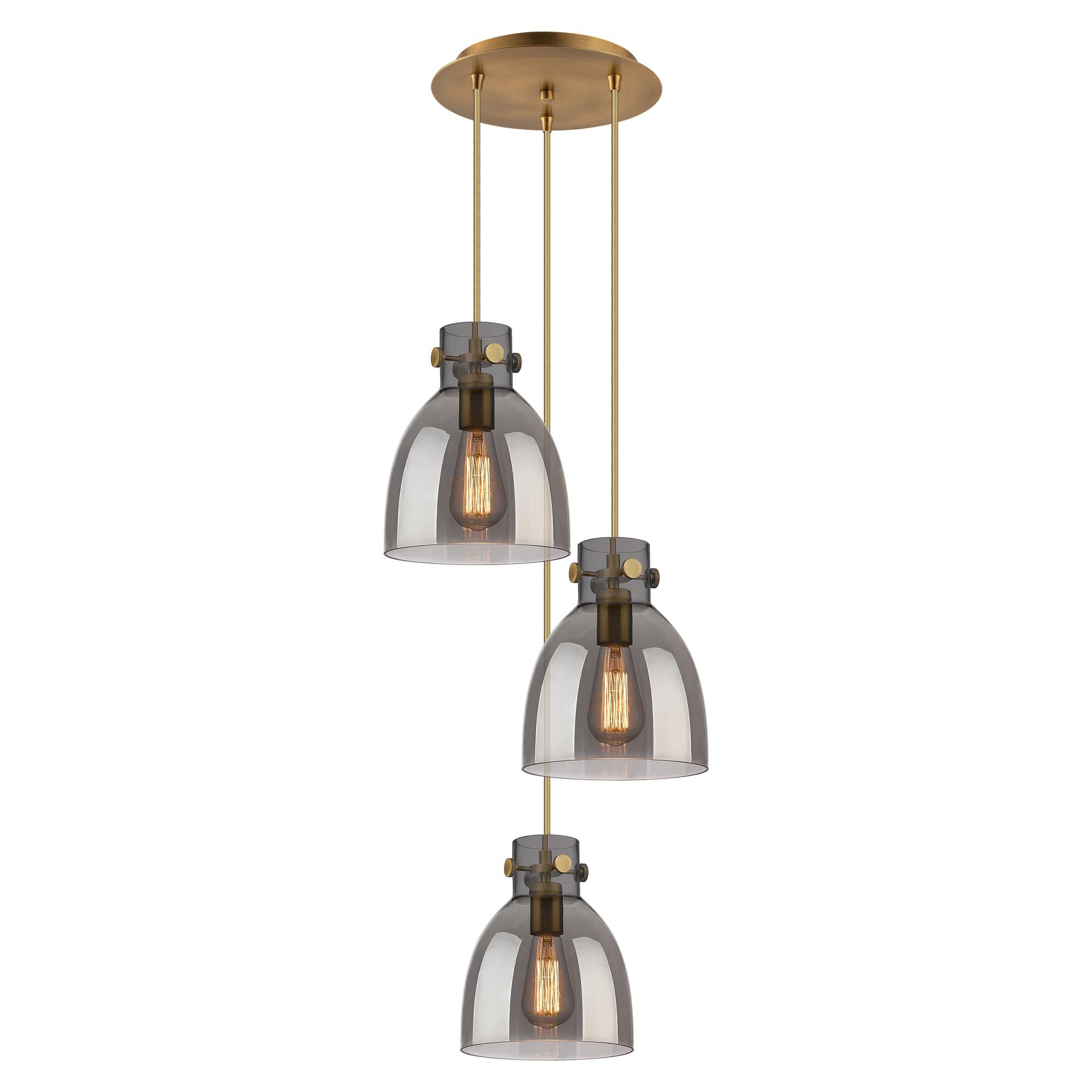 Shown in Brushed Brass finish and Light Smoke glass and Light Smoke Glass shade