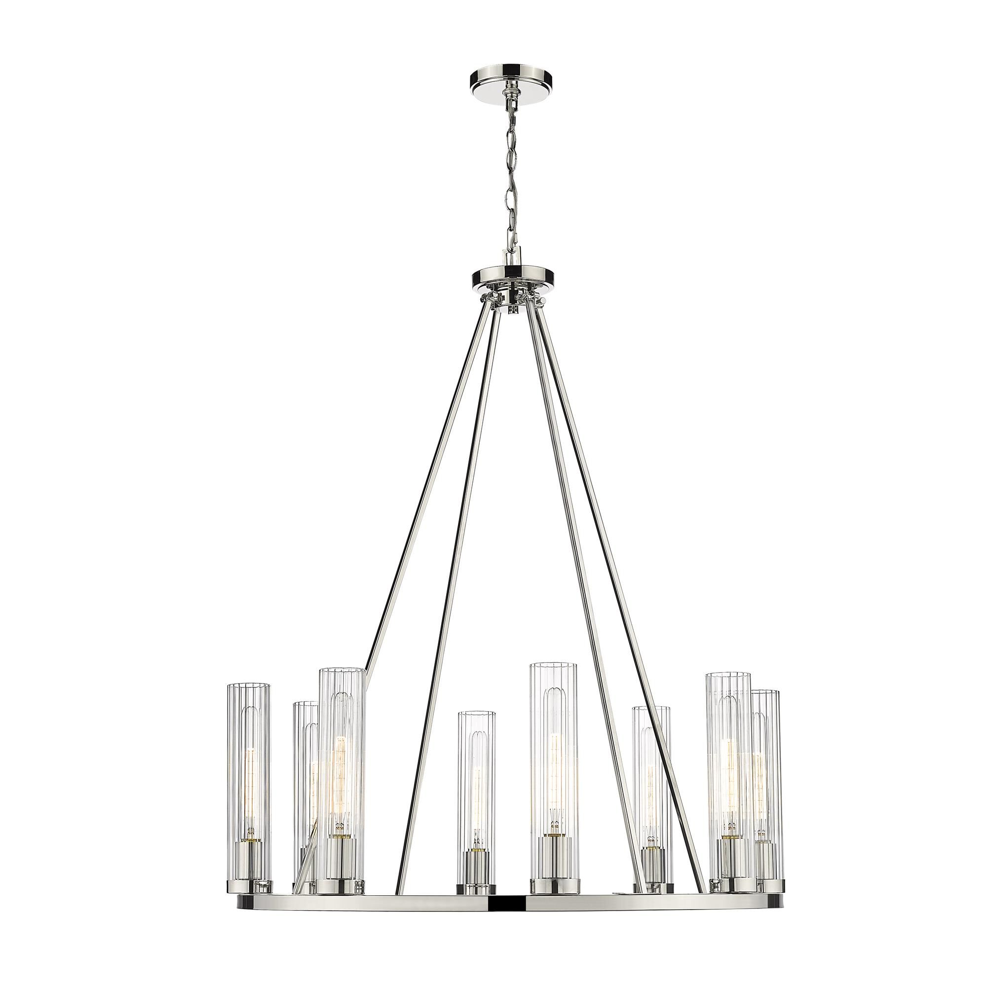 Shown in Polished Nickel finish and Glass shade