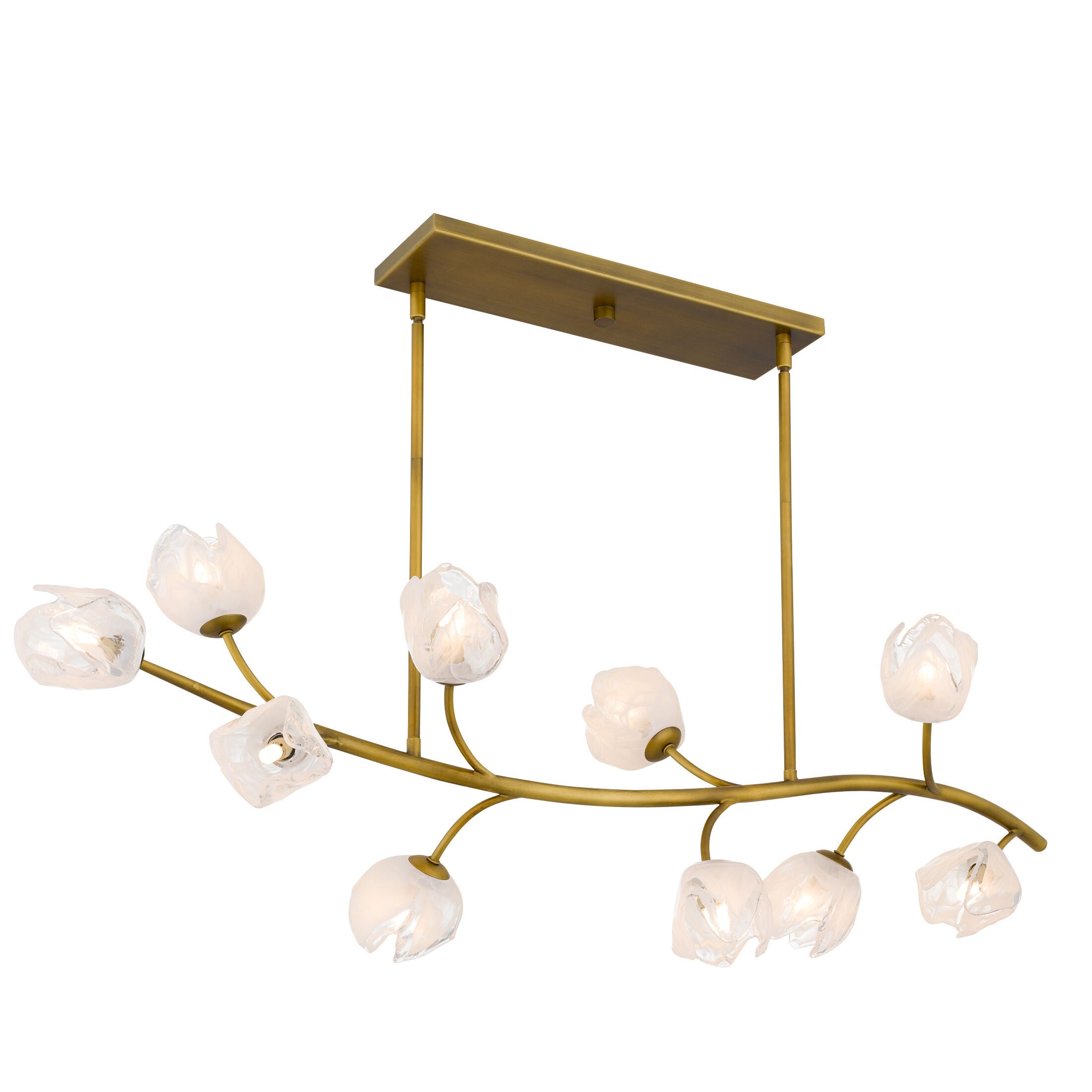 Shown in Vintage Brass finish and White Swirl Glass shade