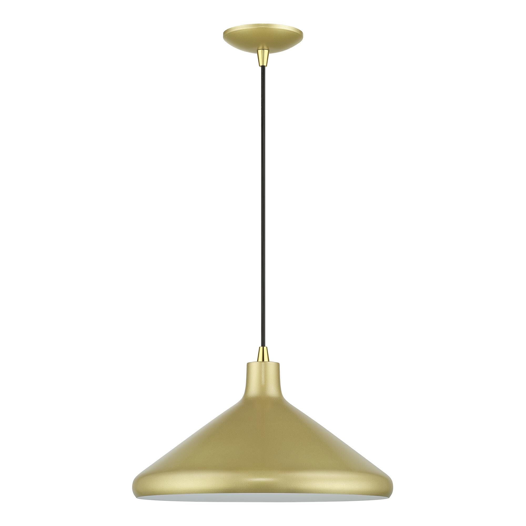 Shown in Soft Gold with Polished Brass Accents finish and Soft Gold Aluminum with White Inside shade