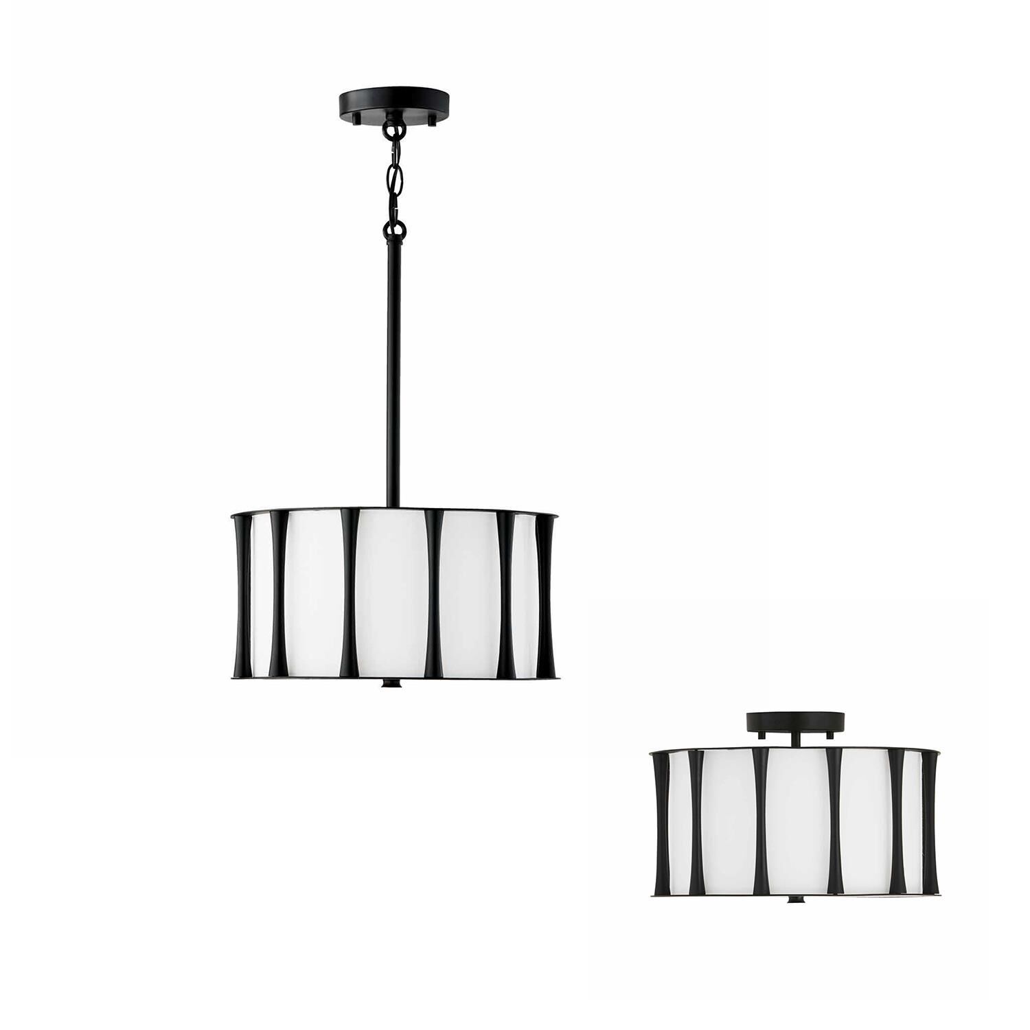 Shown in Matte Black with Frosted Acrylic Diffuser finish and White Fabric shade