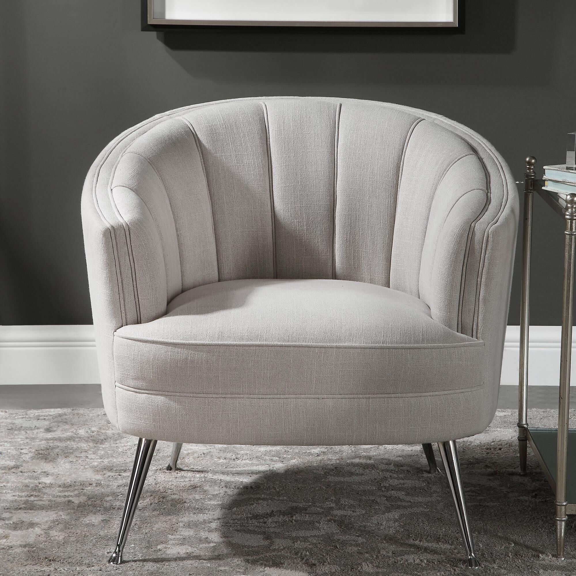 Shown in The Perfect Balance Of Retro And Modern Style, This Welt Trimmed Barrel Back Chair Is Covered In A C finish