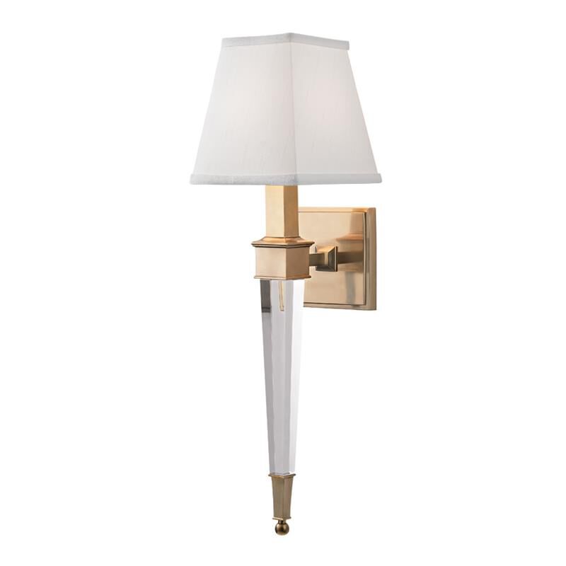Shown in Aged Brass finish and White Silk shade