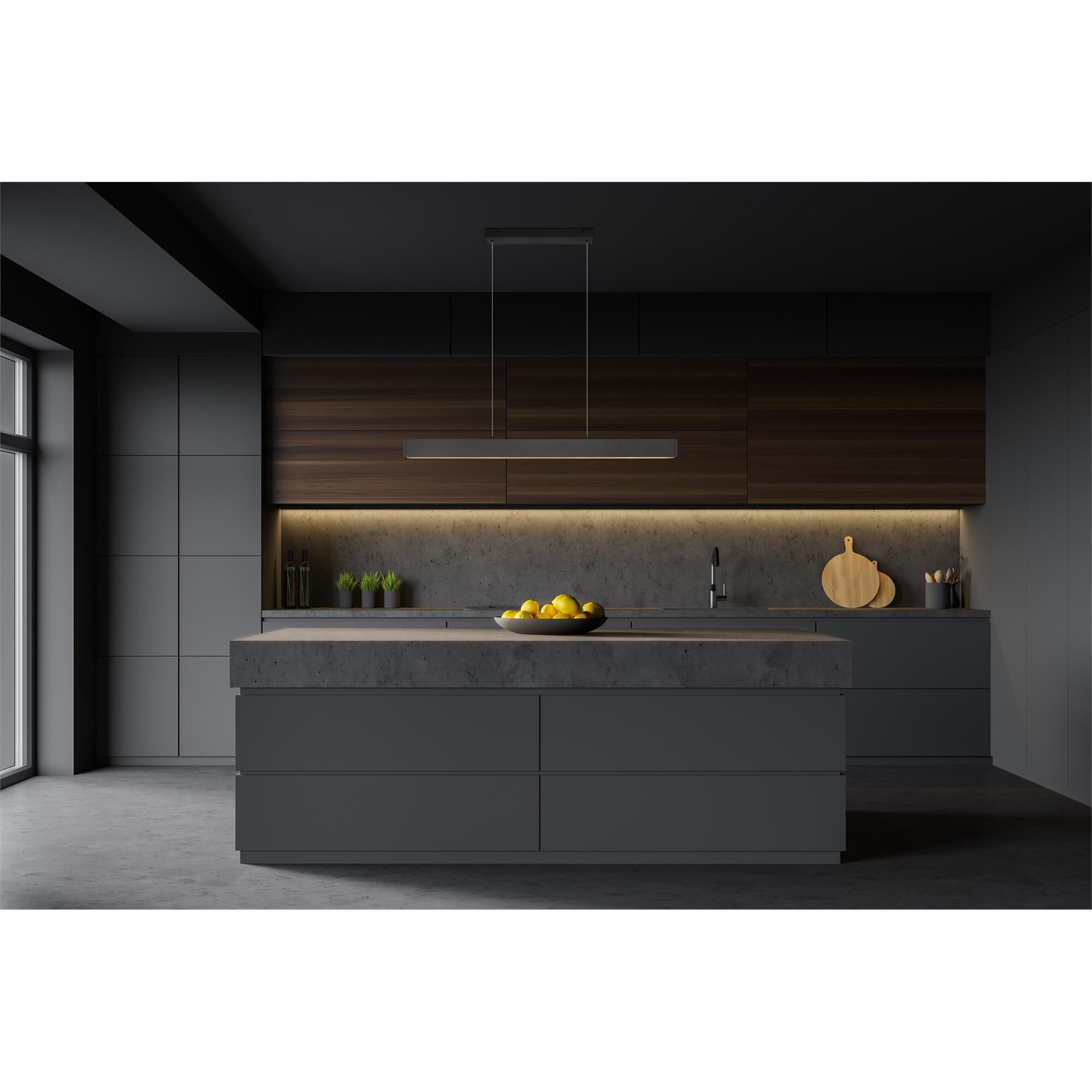 Shown in Matte Black finish and Frosted glass and Frosted shade