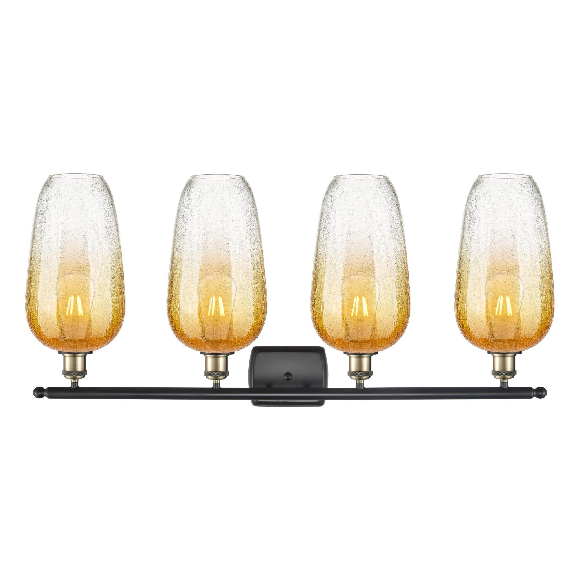 Shown in Black Antique Brass finish and Amber glass