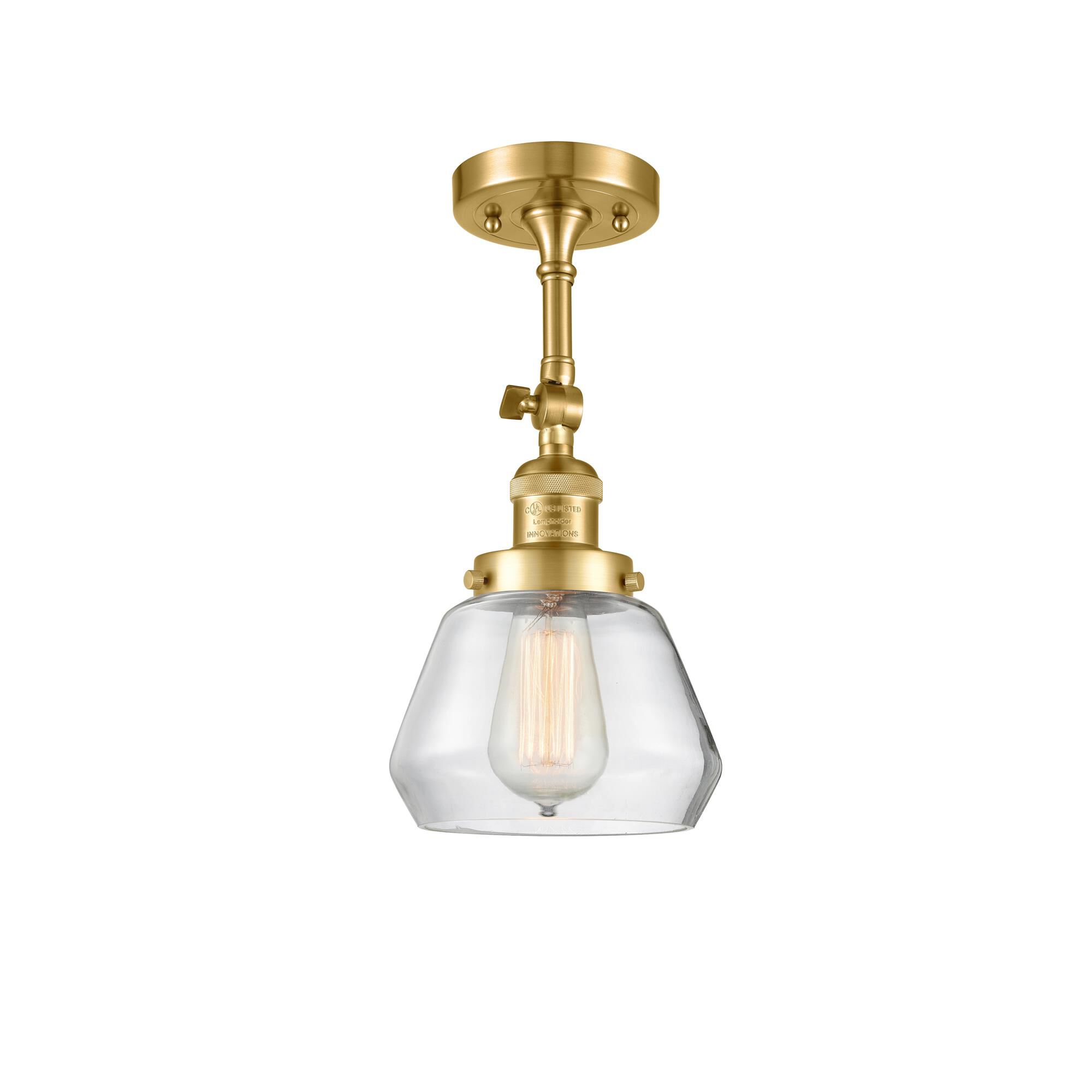 Shown in Satin Gold finish and Clear glass and None accent