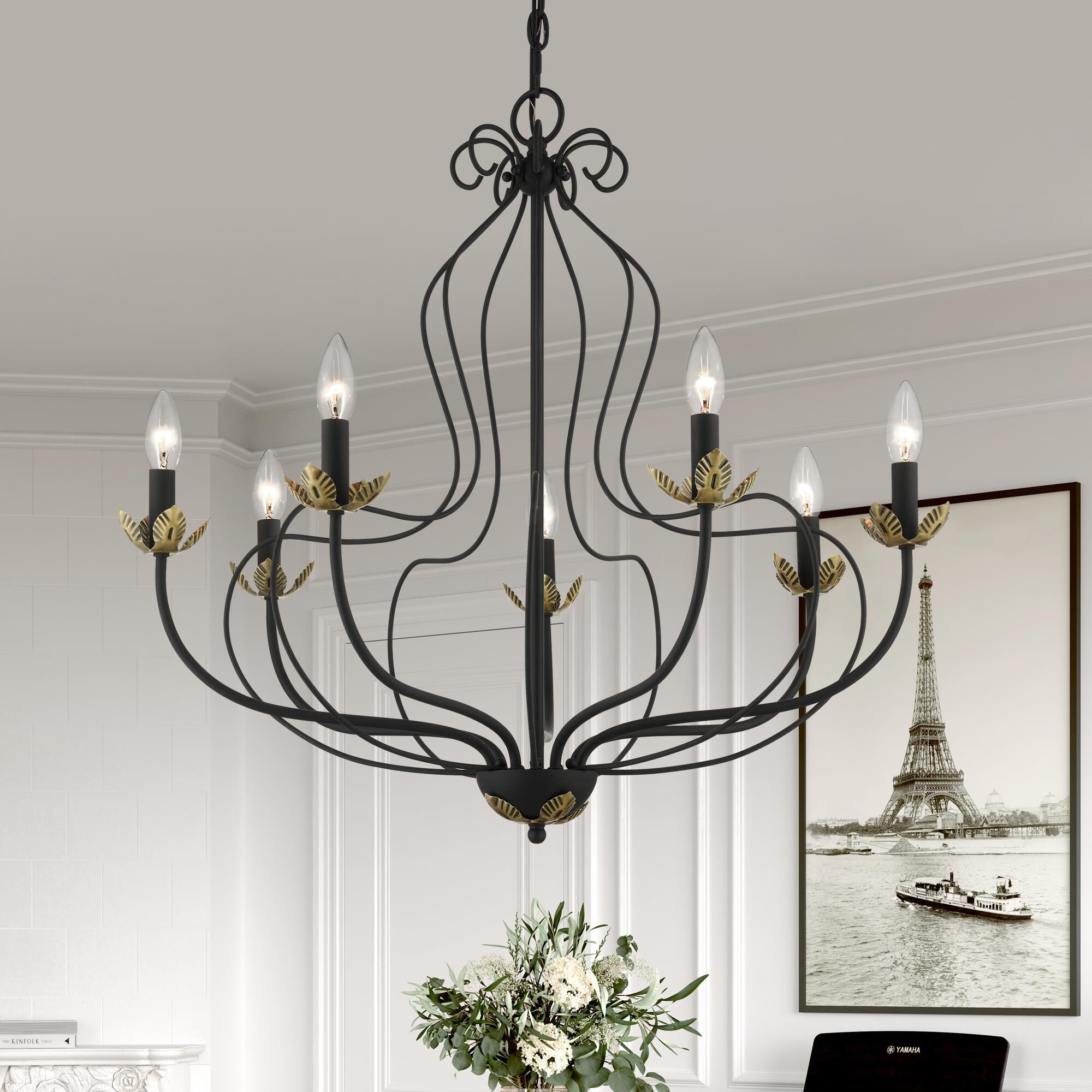 Shown in Black with Antique Brass Accents finish