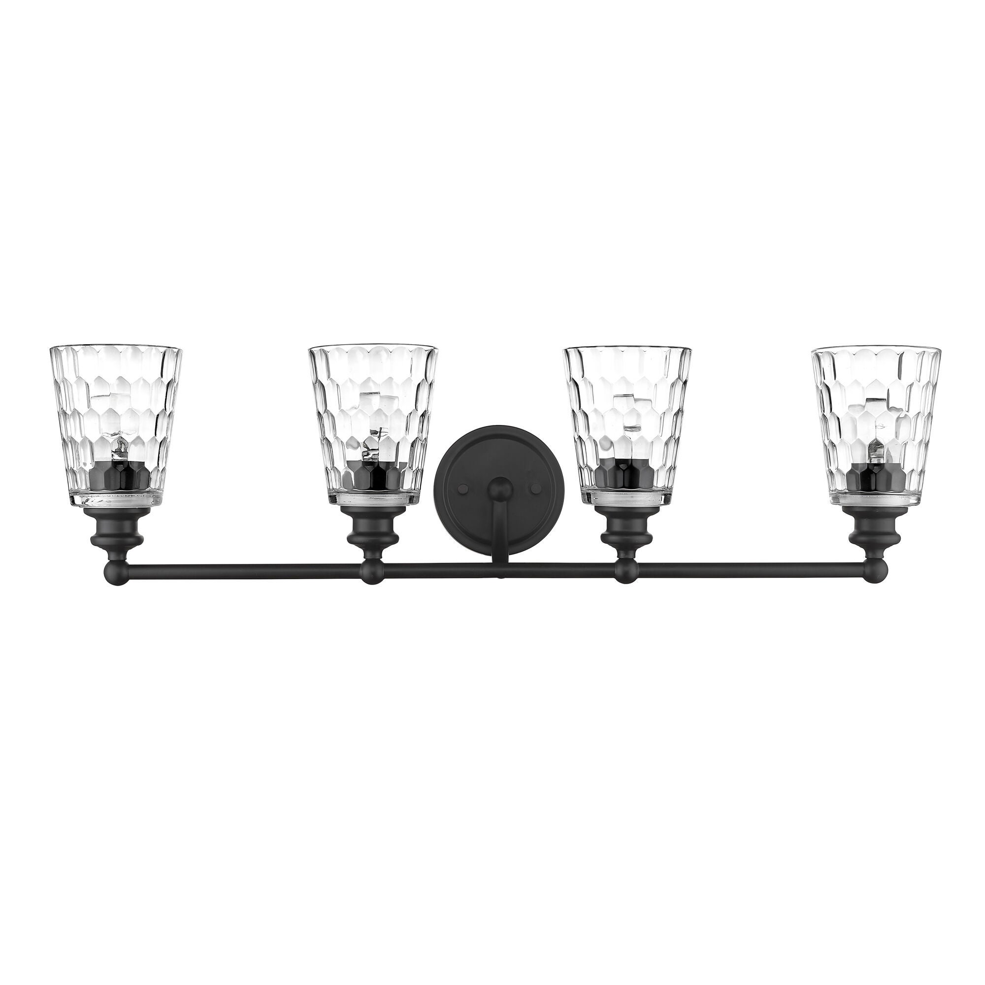 Shown in Matte Black finish and Clear glass and Clear, Optic Cone Shaped Glass shade