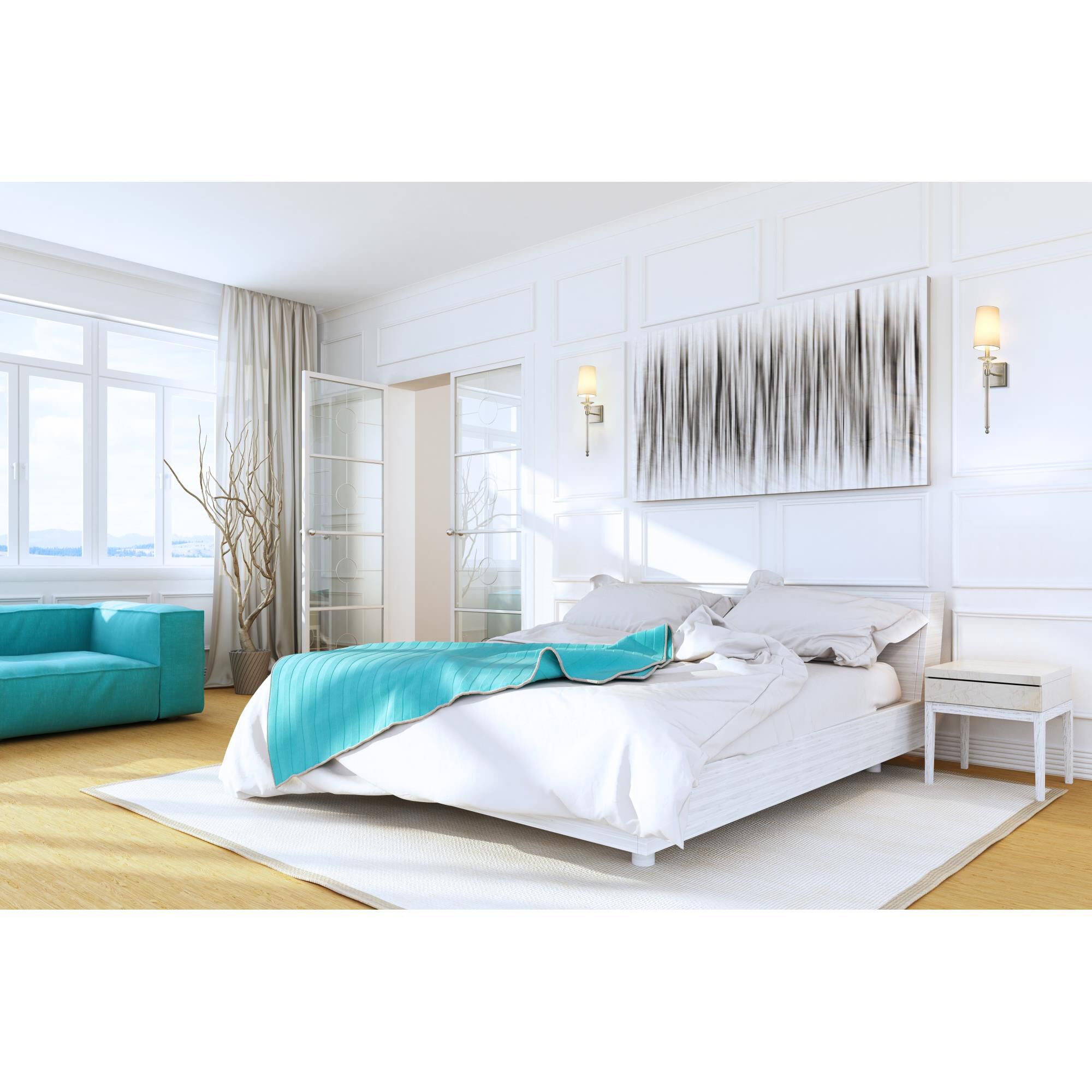 Shown in Brushed Nickel finish and Fabric glass and Fabric shade