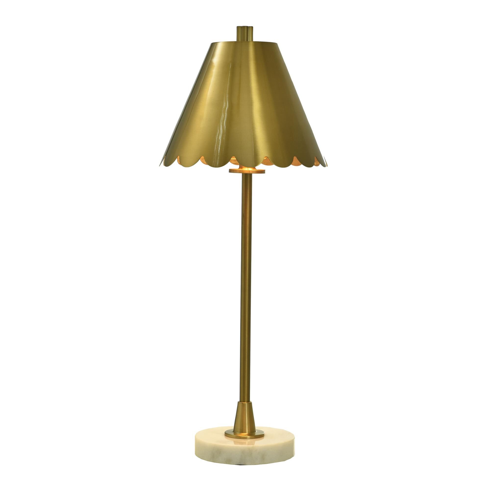 Shown in White Marble and Polished Brass finish and Polished Brass shade