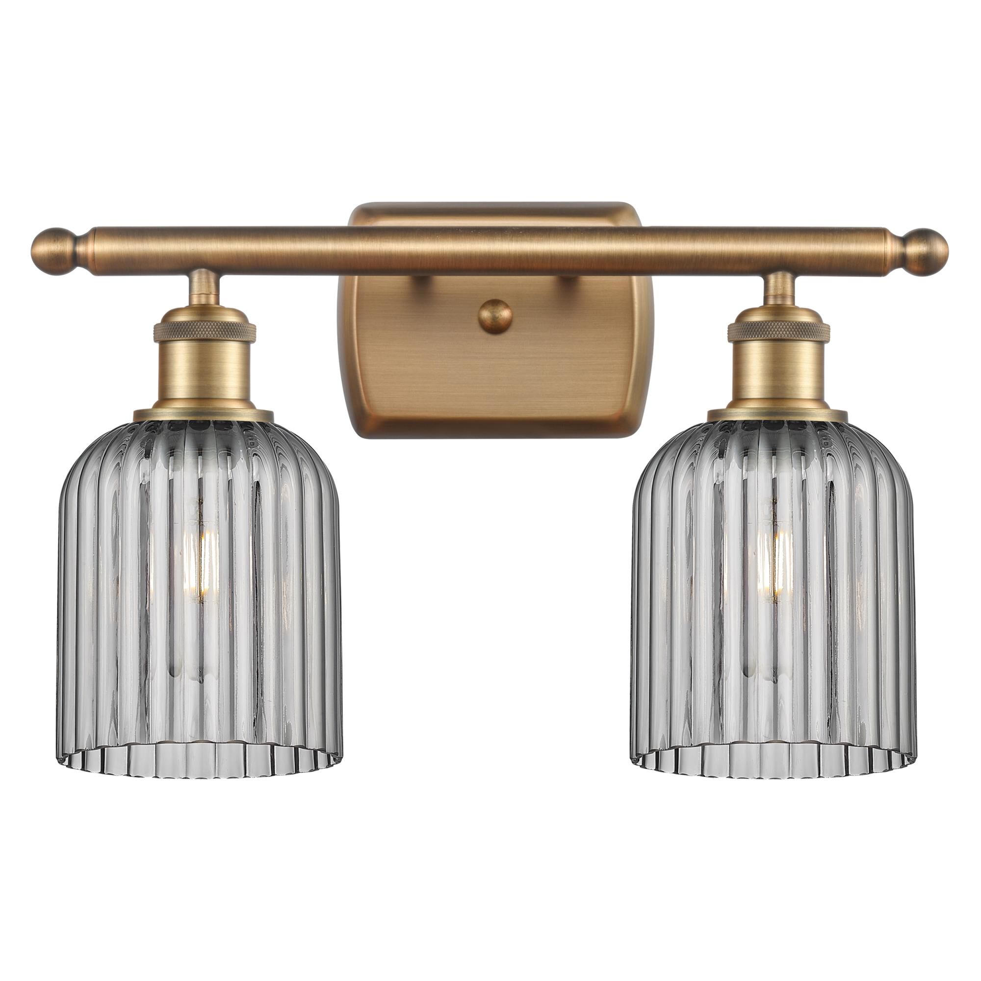 Shown in Brushed Brass finish and Light Smoke shade