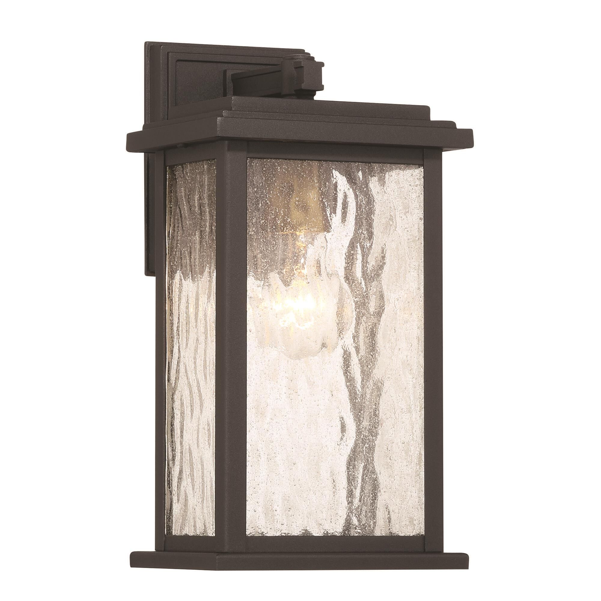Shown in Black and Brass finish and Rain glass