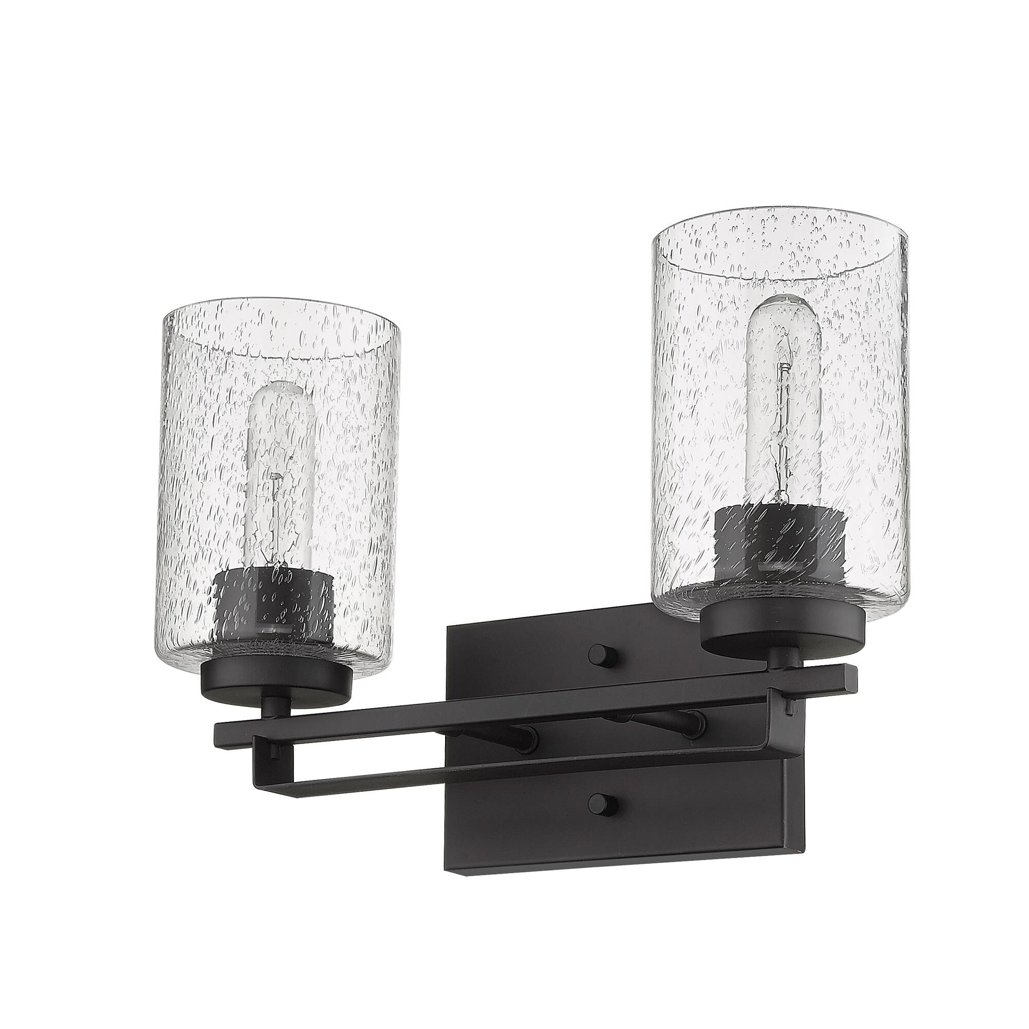 Shown in Oil-Rubbed Bronze finish and Clear glass and Clear, Seeded Cylindrical Glass s shade