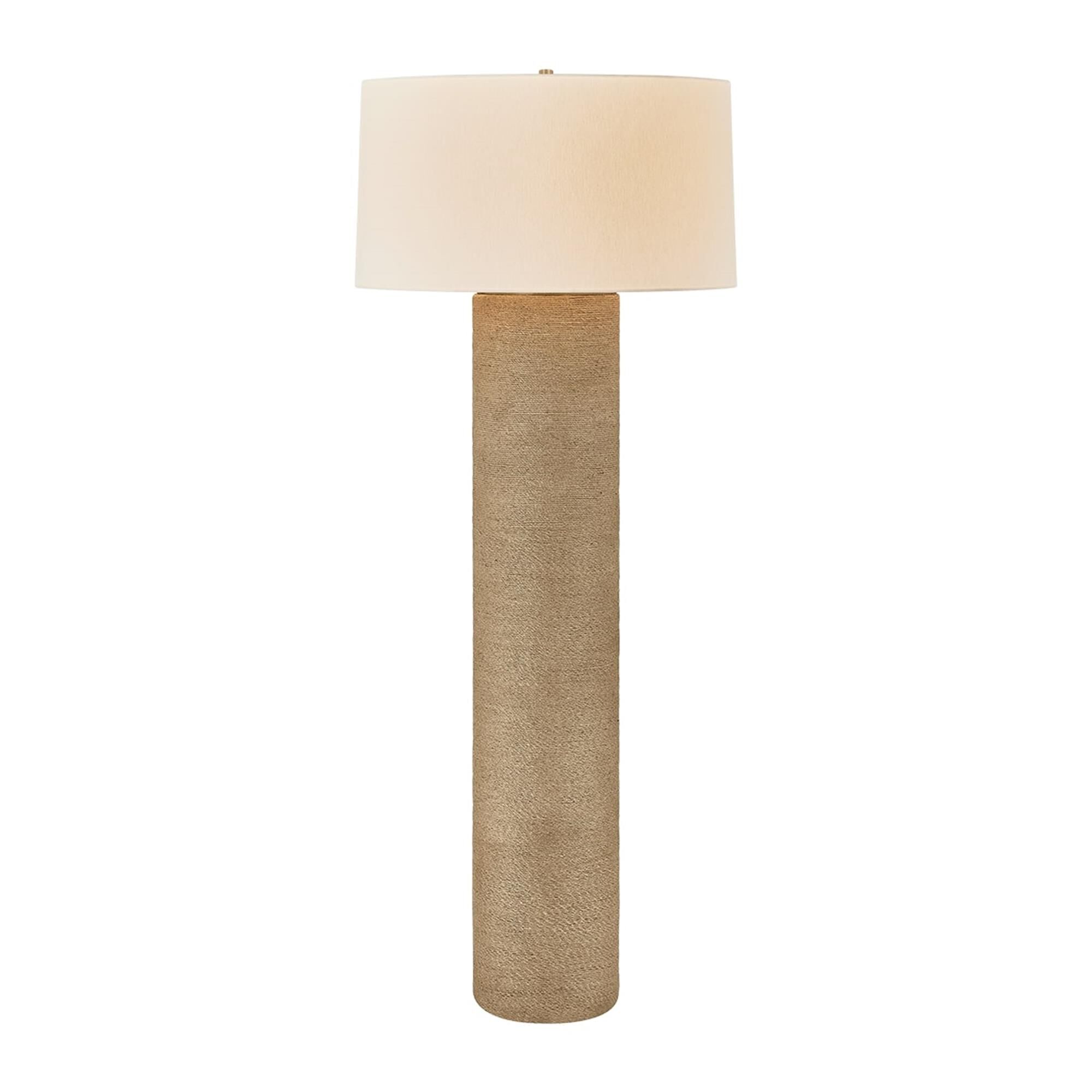Shown in Patina Brass finish and Off White Linen shade