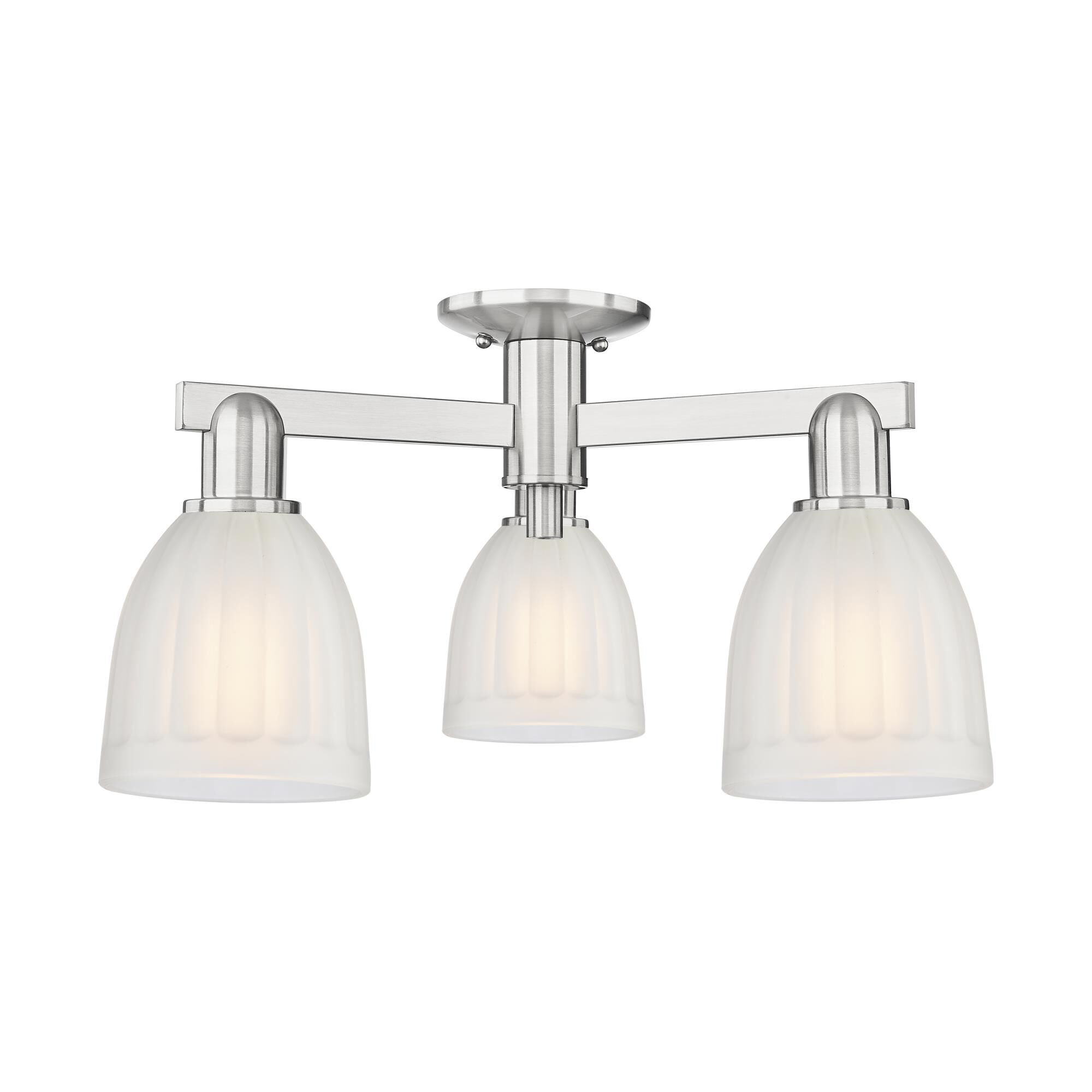 Shown in Brushed Satin Nickel finish and White glass