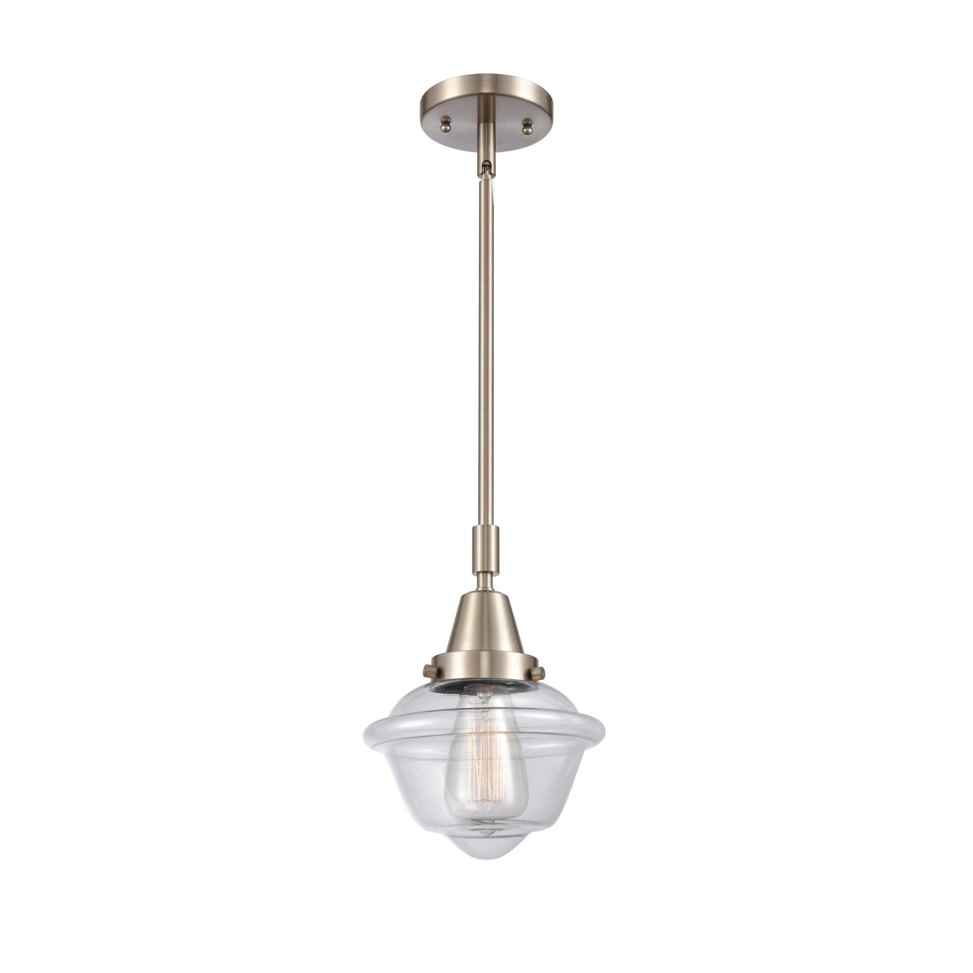 Shown in Brushed Satin Nickel finish and Clear Small Oxford glass