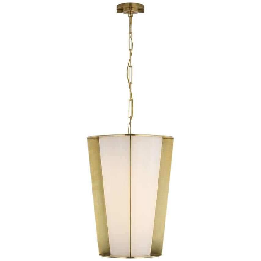 Shown in Soft Brass finish and White Glass glass