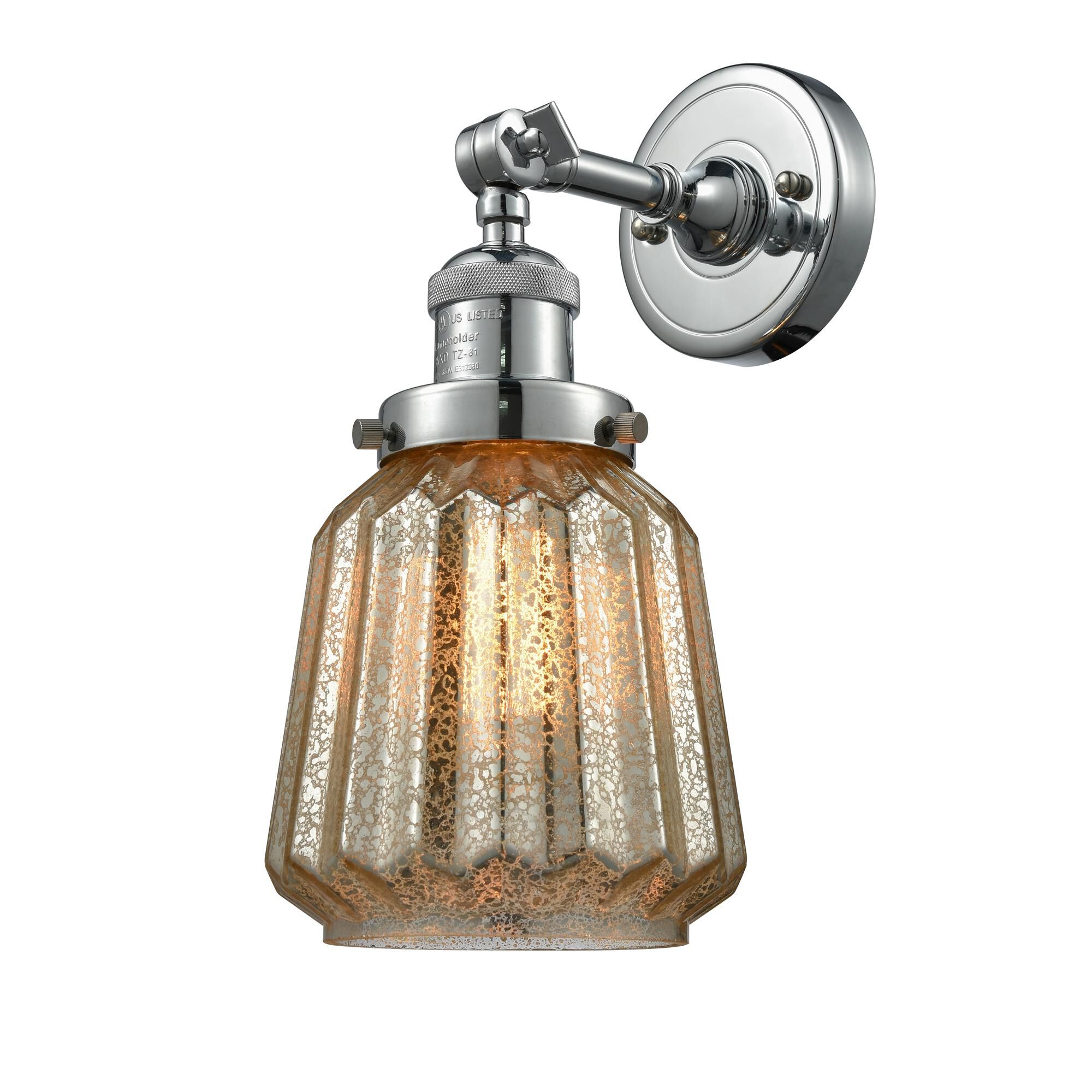 Shown in Polished Nickel finish and Mercury Fluted glass