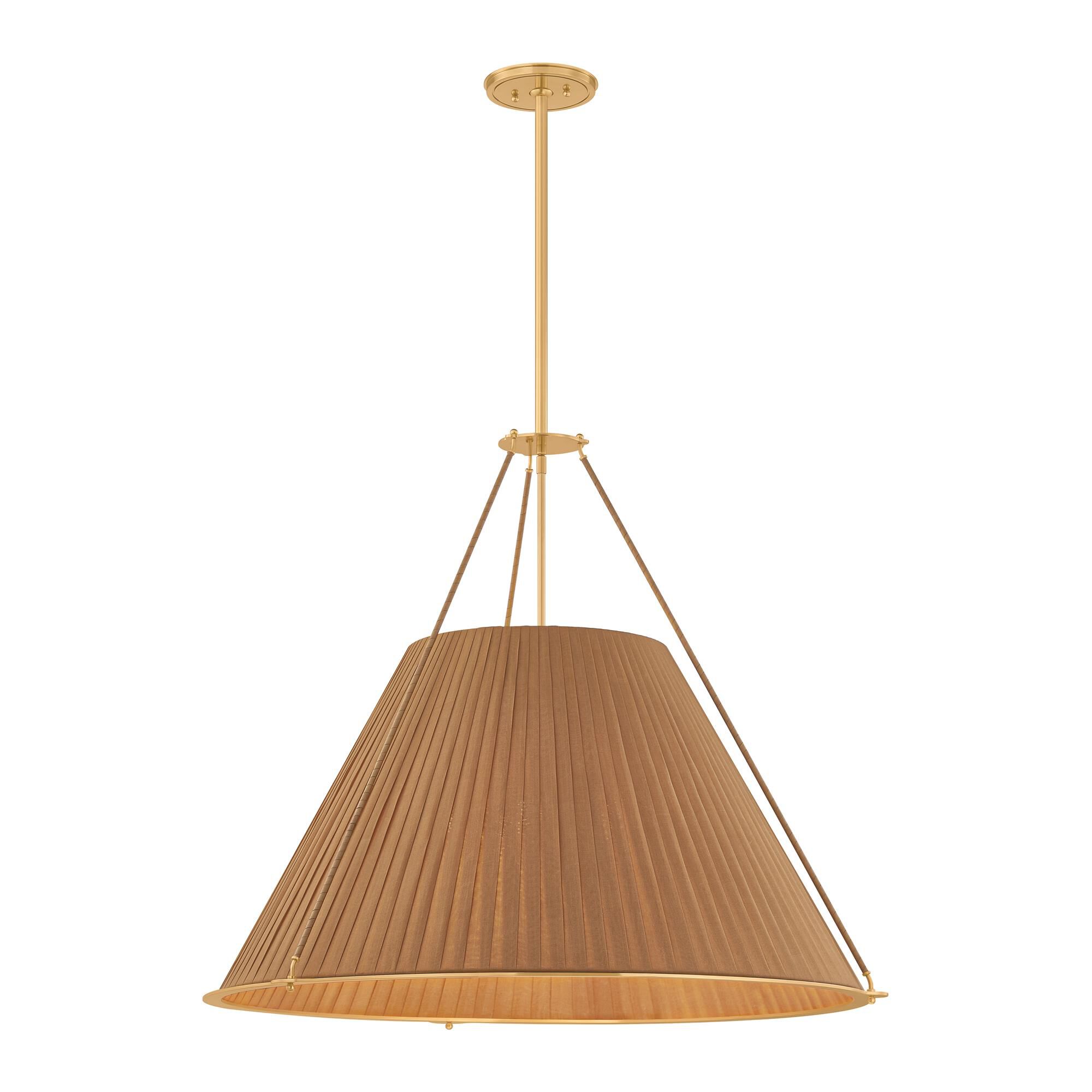 Shown in Aged Brass finish and Silk shade