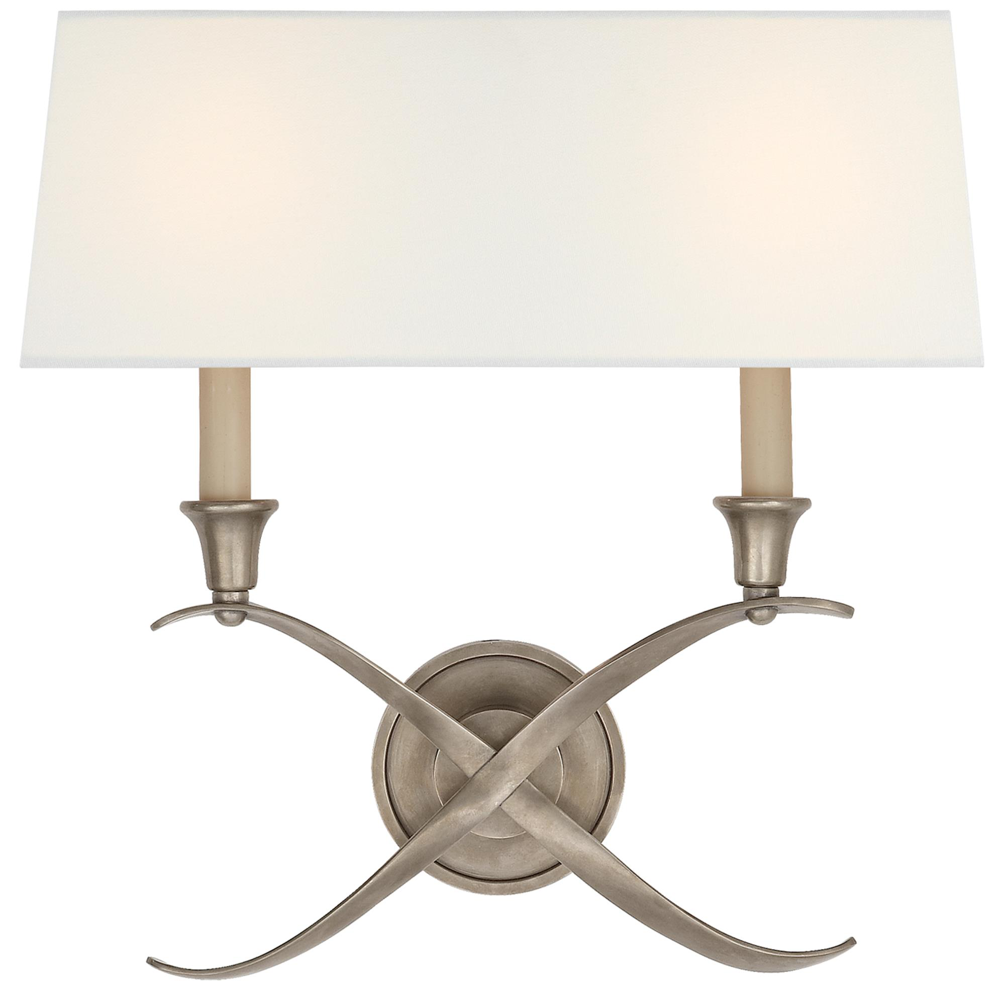 Shown in Antique Nickel finish and Linen shade