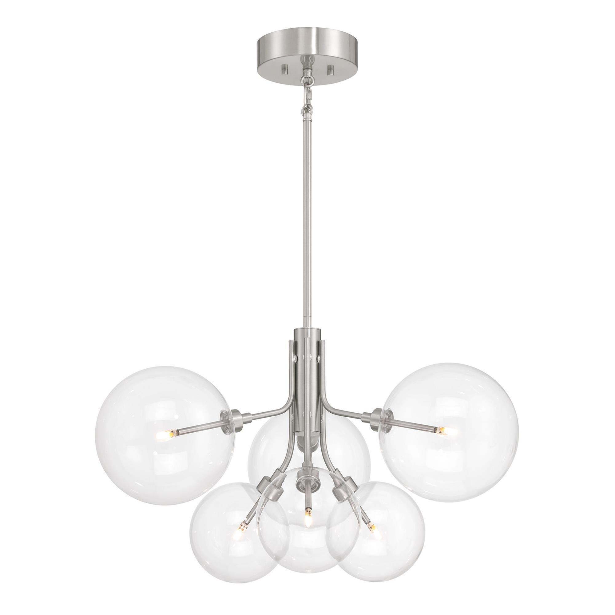 Shown in Brushed Nickel finish and Clear glass