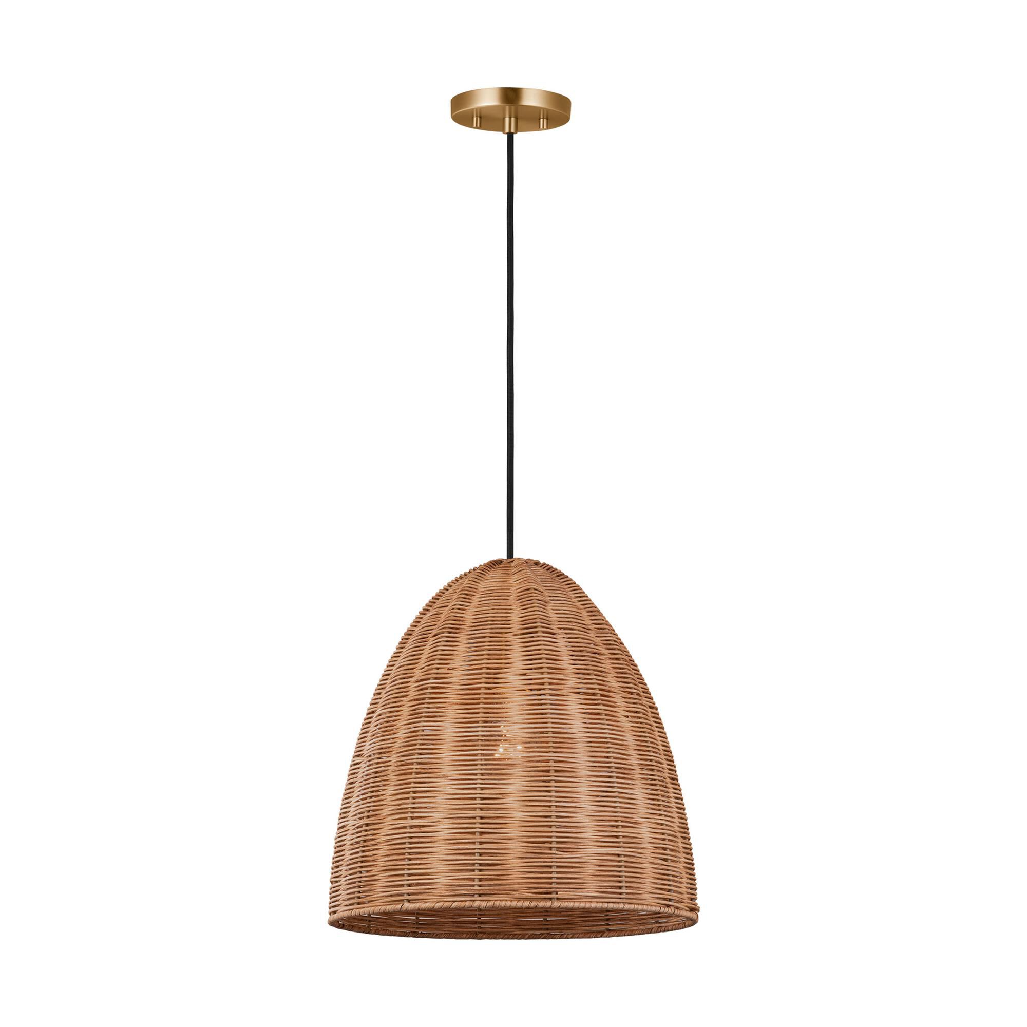 Shown in Satin Brass finish and Blonde Rattan shade
