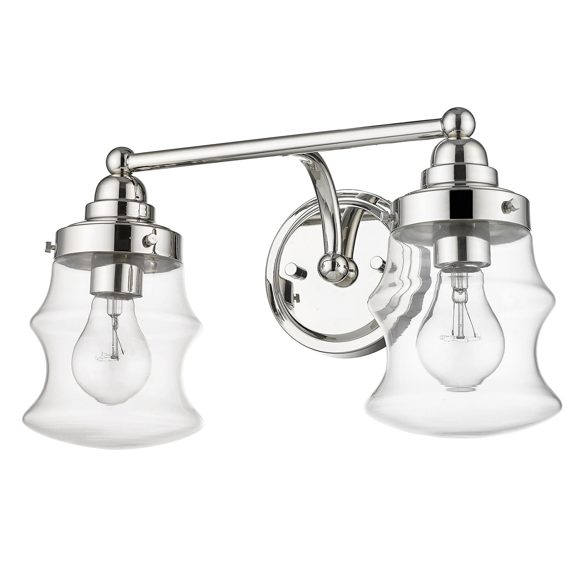 Shown in Polished Nickel finish and Clear Glass shade