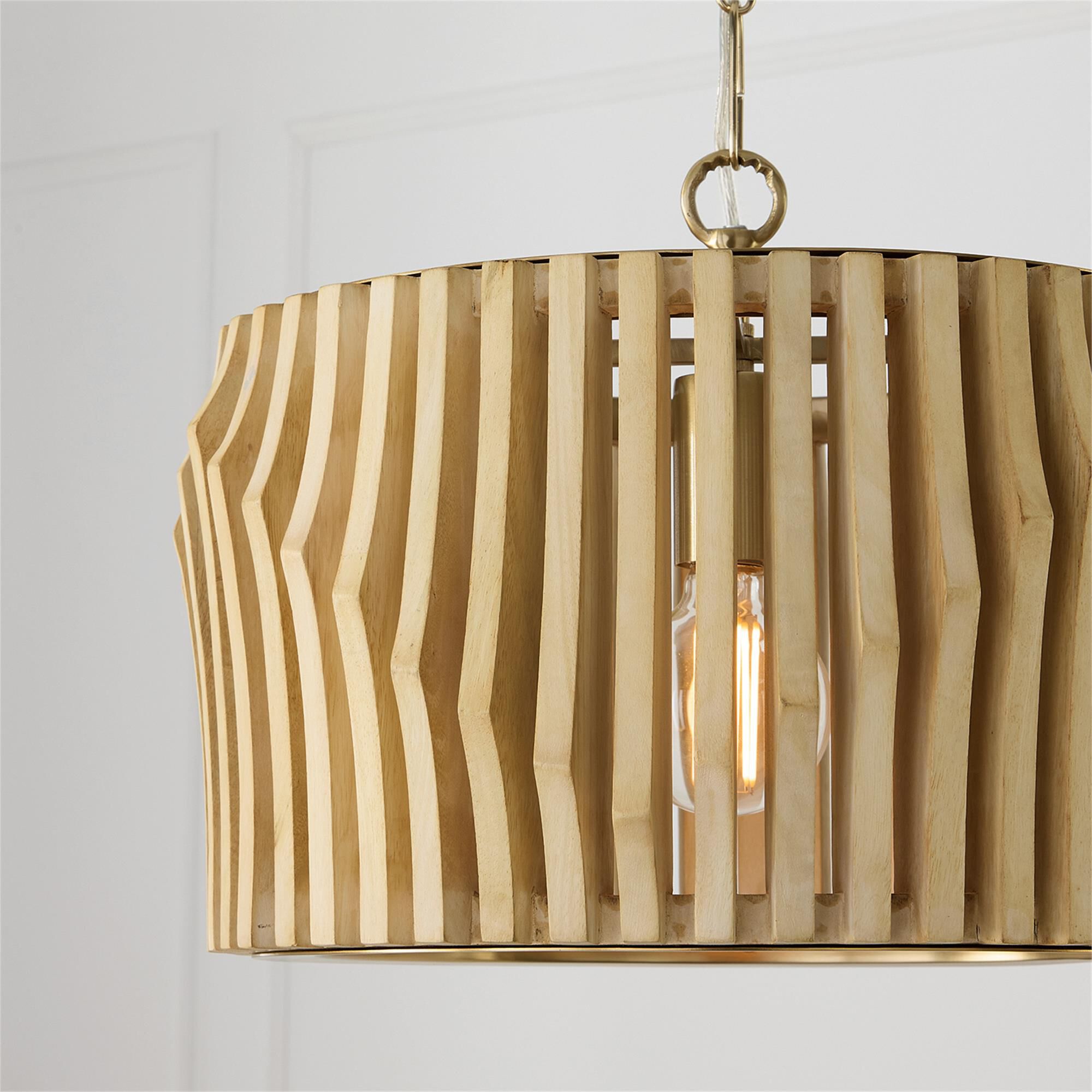 Shown in Blonde Wood And Matte Brass finish